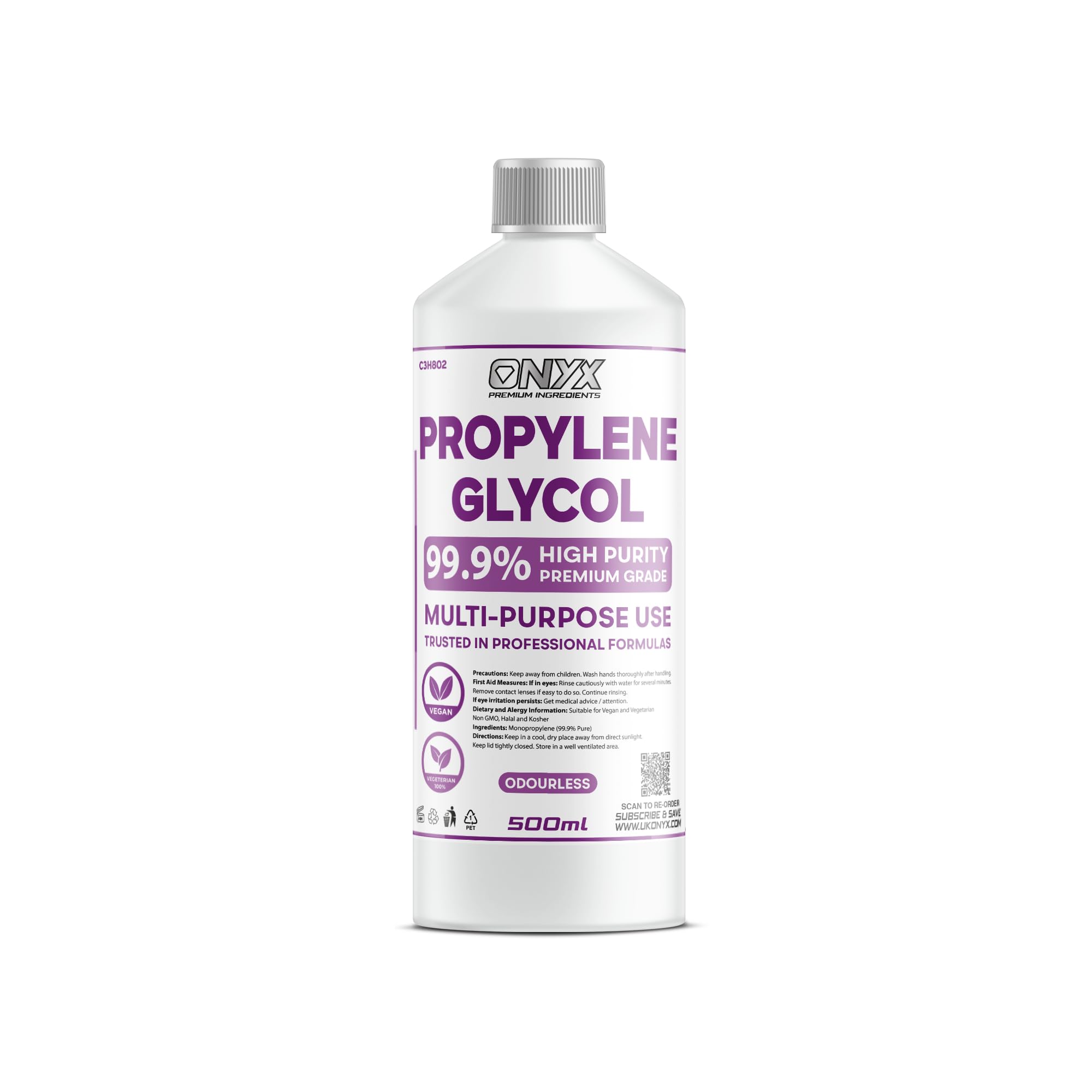 PROPYLENE GLYCOL (MPG) USP/EP Premium 99.9% Pure Non GMO (500ml (0.5L))