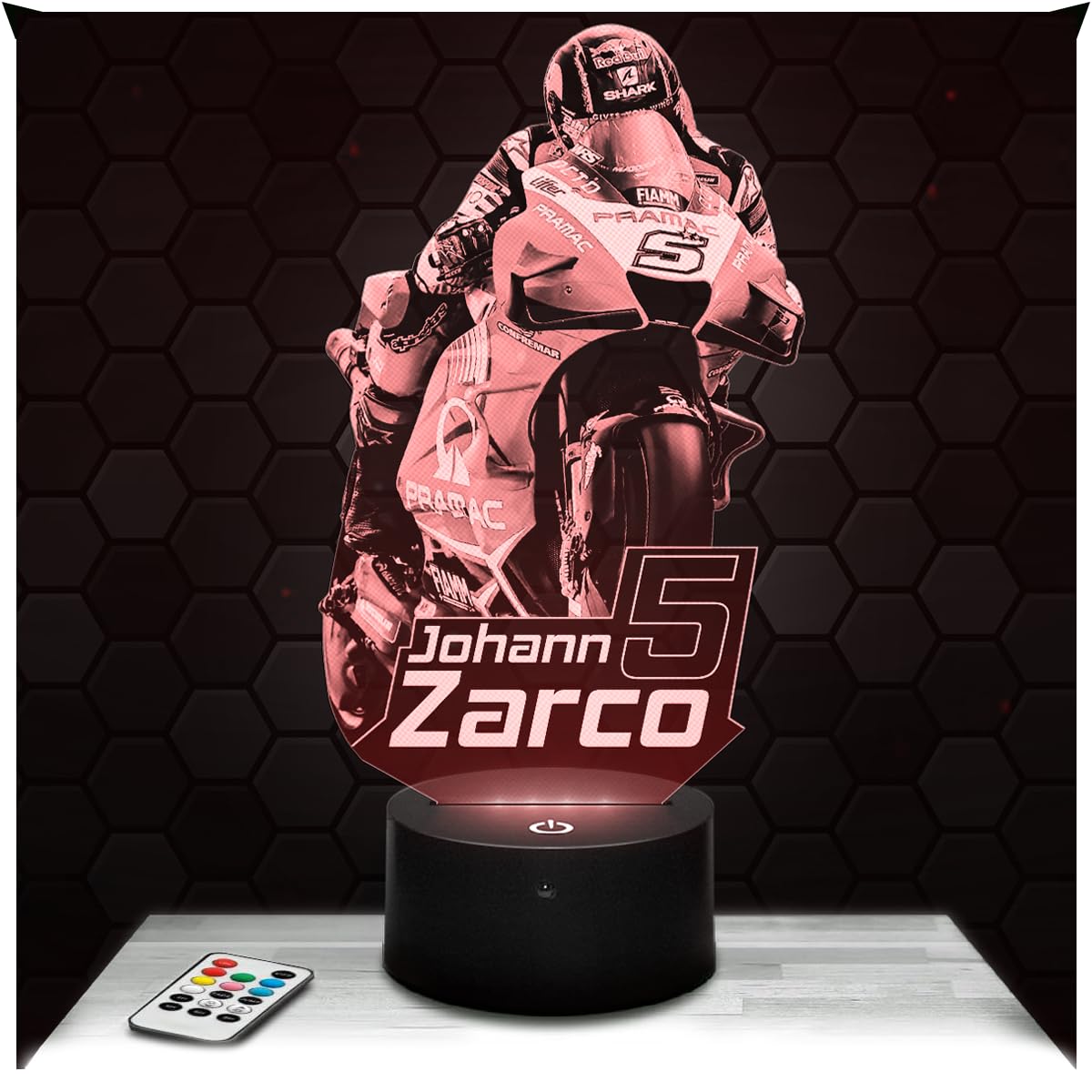 Lampephoto.fr - Moto GP - Johann Zarco 3D Lamp, Night Light 3D LED Illusion Lamp, Gift idea for Men Motorcycle, Gifts Merchandise for Boys and Girls, Children's or Adult Bedroom Night Light TOP