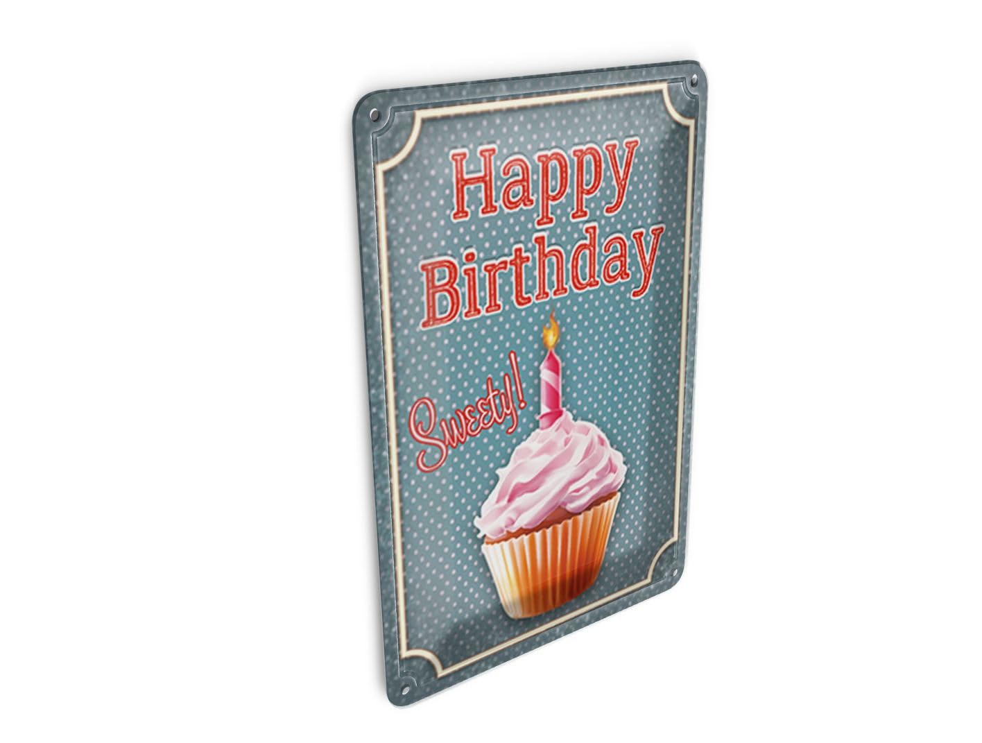 Femer Tin Postcard with Saying 10 x 14 cm Happy Birthday Sweety! Candle Decorative Sign