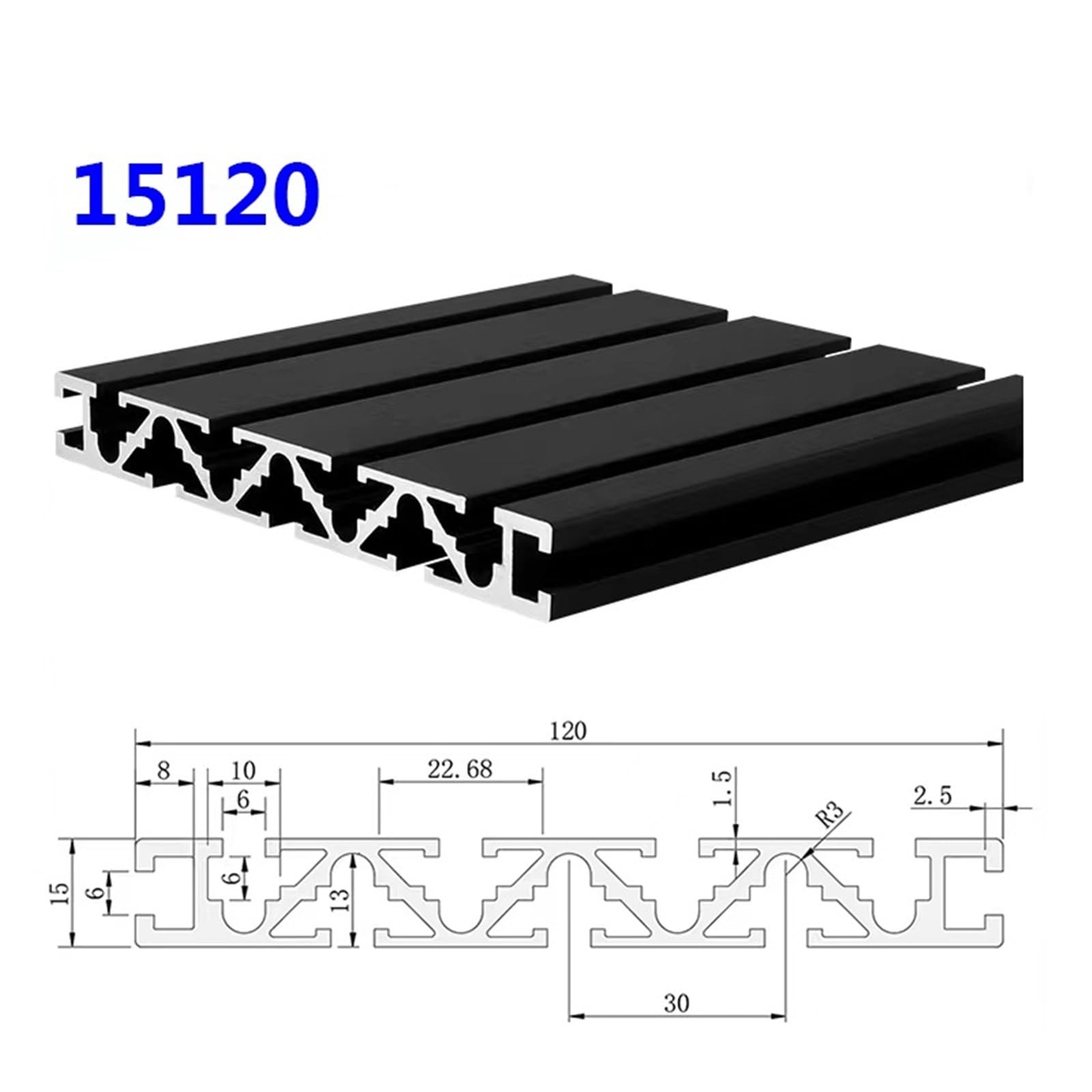 GTPBAO 15120 Profilo in alluminio 15x120mm Piano di estrusione anodizzato Quadrato Telaio in materiale for guida lineare scorrevole for macchina for incisione Binario estruso(Nero,1000mm long)