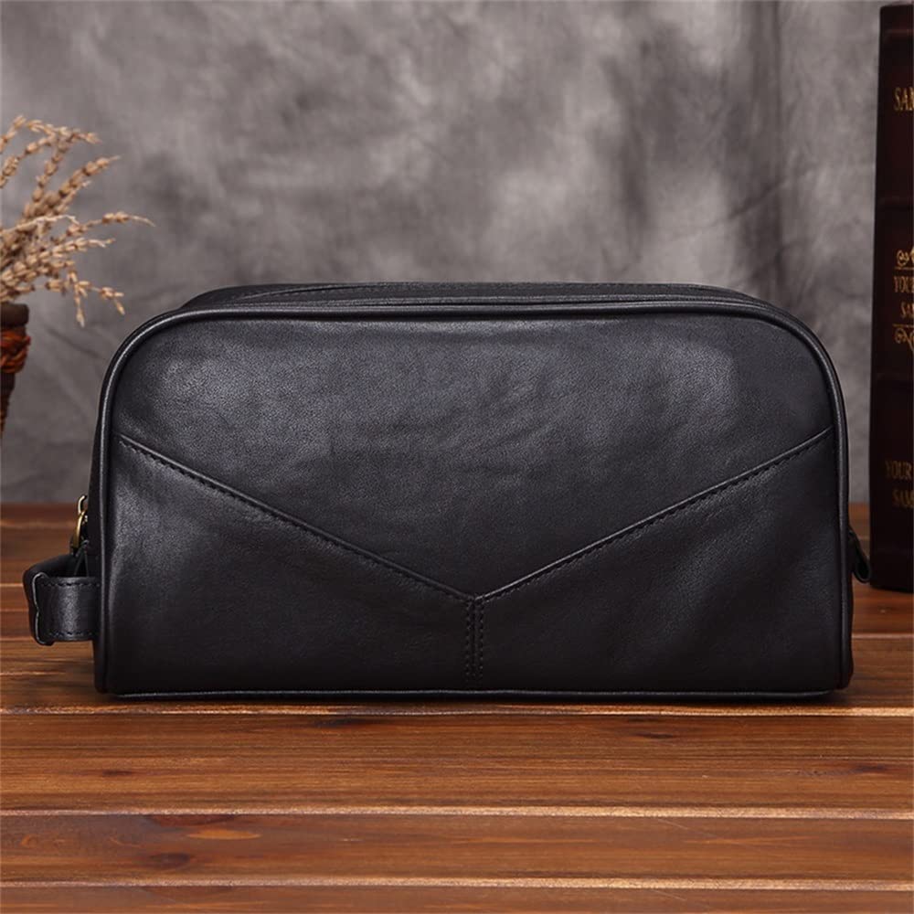 Bolsa de Viaje de Aseo de Cuero Genuino for Hombres y Mujeres, Bolsa de Afeitar Organizador de baño, Organizador de Kit de Aseo