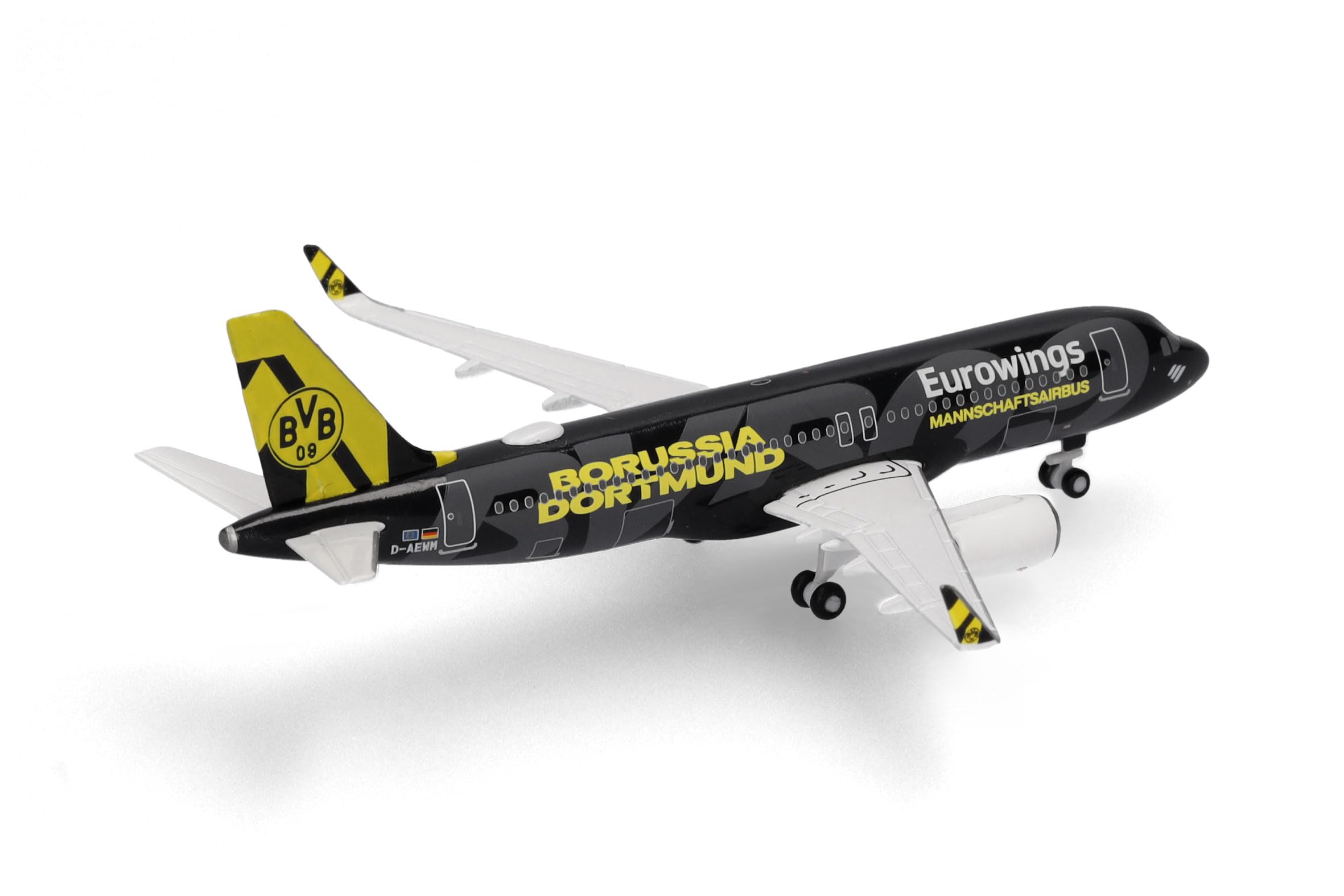 Herpa Modellino aereo Eurowings Airbus A320 "BVB Mannschaftsairbus" (2025), miniatura in scala 1:500, pezzo da collezione, modello di aereo senza base, metallo