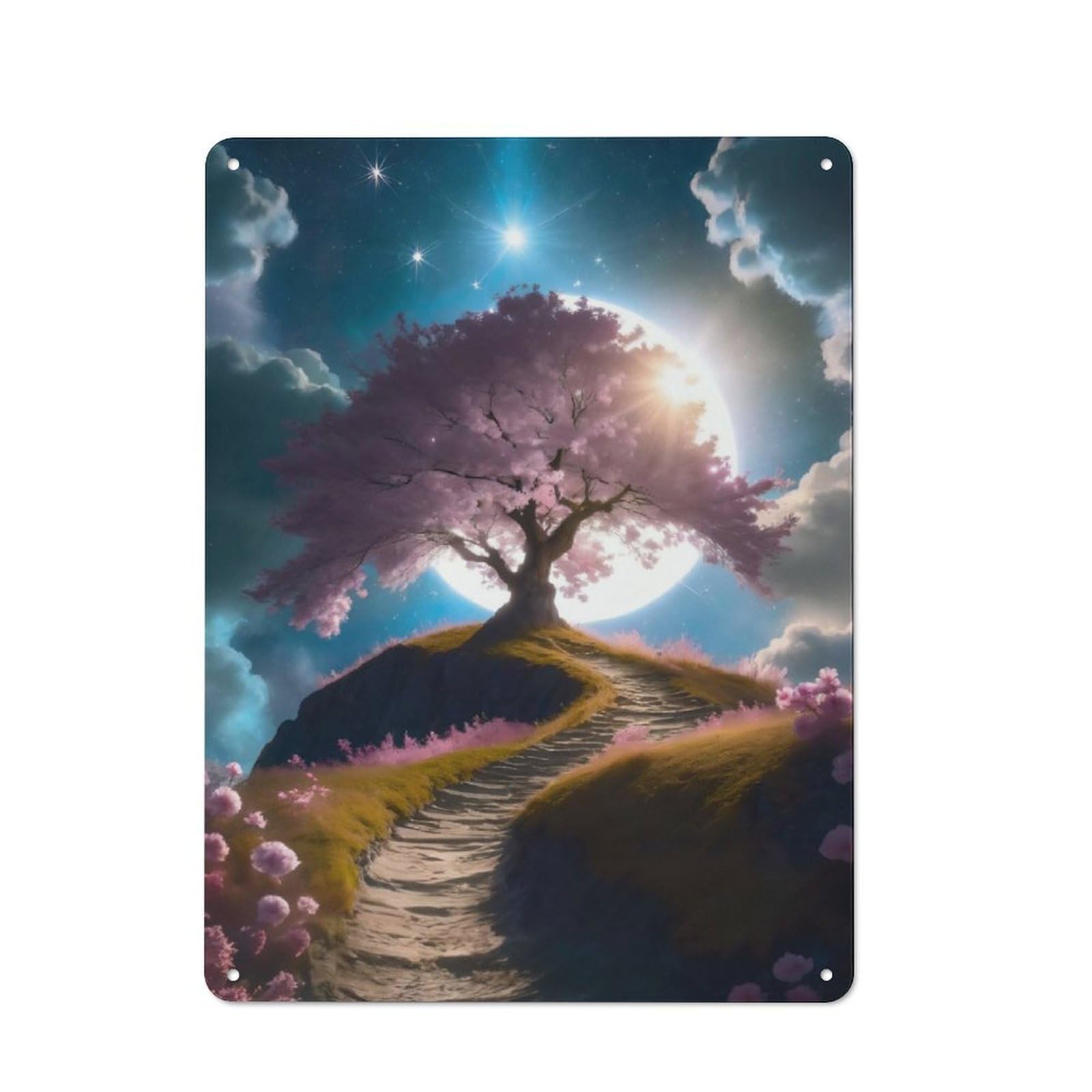 Junmoney Cherry Trees At Night Vintage Metal Plaque 40X30cm For Dining Room Or Kitchen, For Home Decor Collectors Refreshing A Room In Autumn
