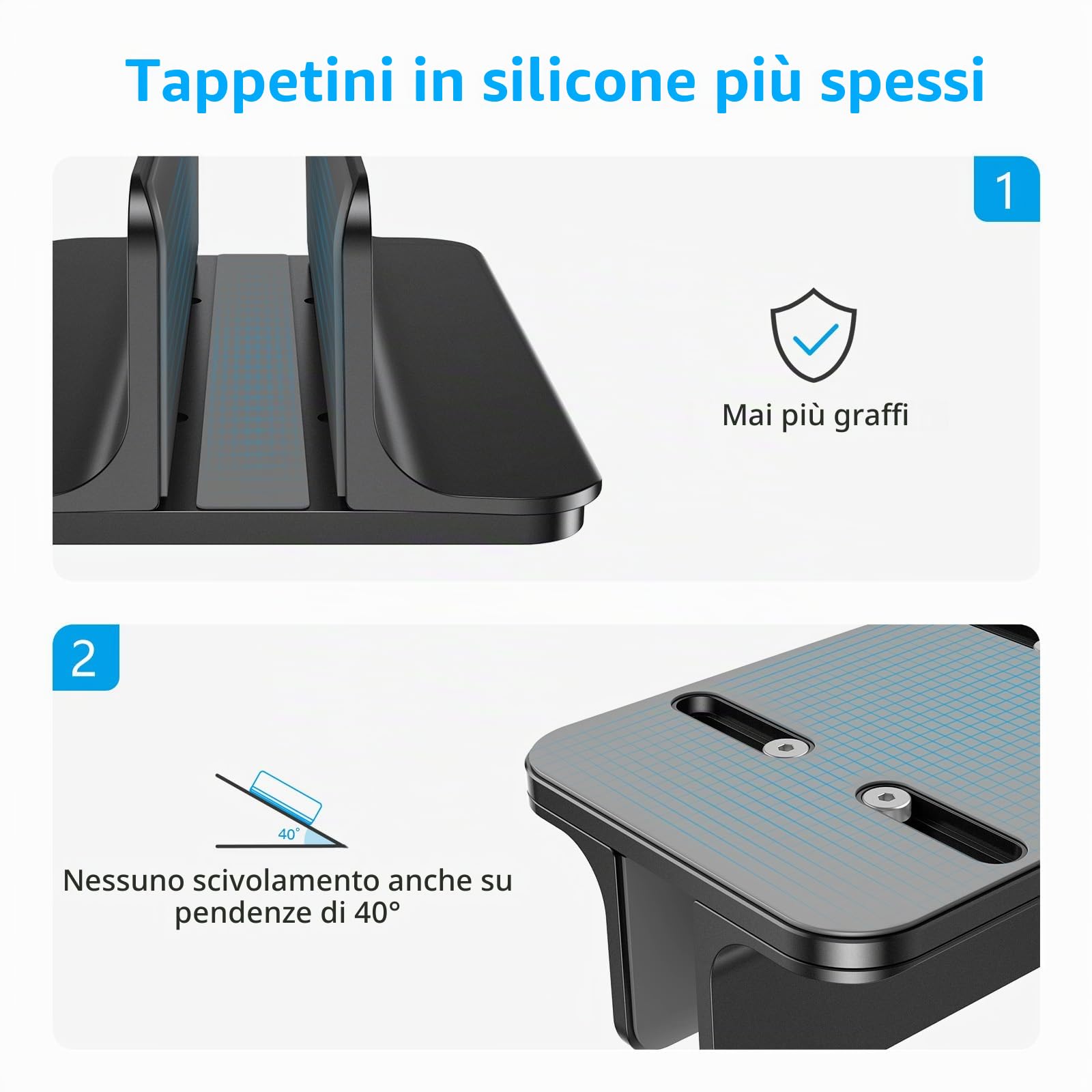 OMOTON Supporto verticale regolabile in alluminio per computer portatile per MacBook Pro/Air ecc. (fino a 17,3 pollici), nero