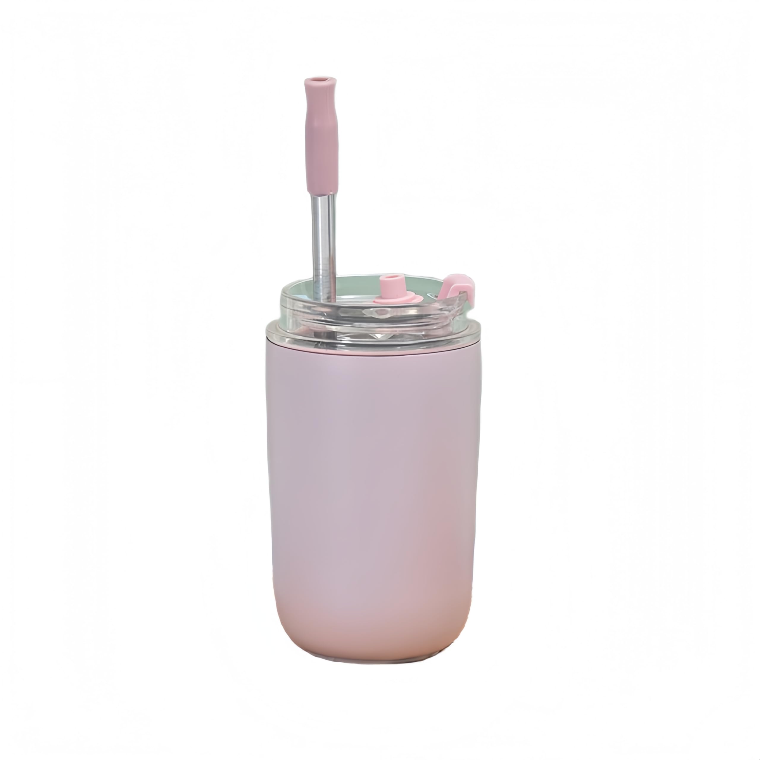 HOORMED 16oz Coffee Cup with Straw -Ideal for Hot & Cold Drinks - Non - slip Bottom & Dual Drinking Options, Multicolor Tints(Pink/Black/White/Purple/