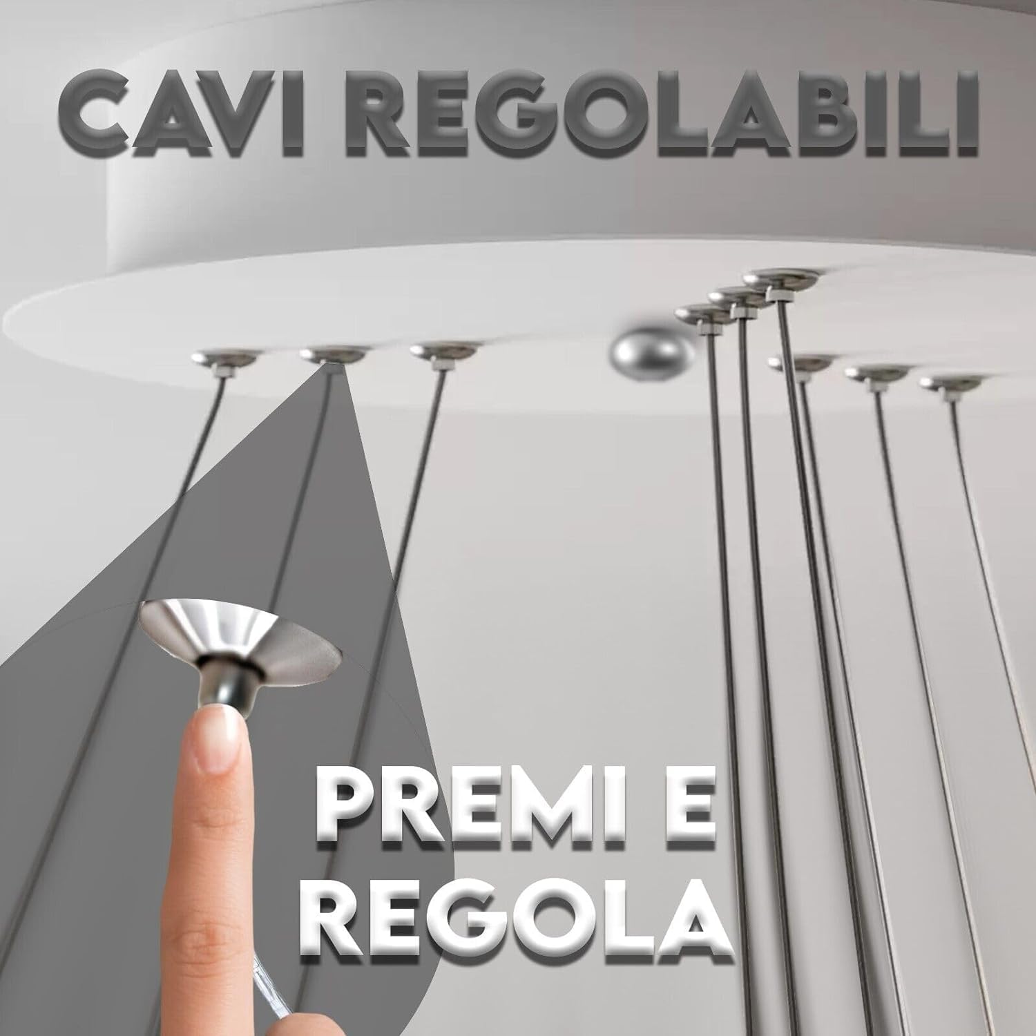 MAKA Lampadario a Sospensione LED | 60W 6540 Lumen Bianco 220V | 2 Cerchi Luce Fredda 6500K | Cavi Regolabili, Facile Installazione | Lampadario Camera da Letto, Soggiorno, Cucina
