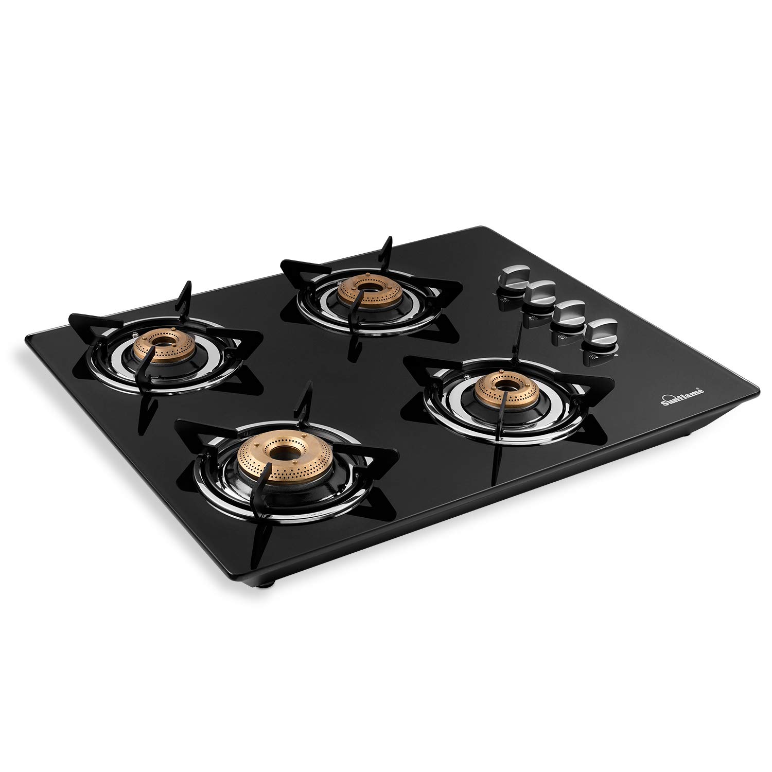 Buy SUNFLAME Excel 4B Countertop Hob, 8mm Toughened Glass, 4 Brass Burners (Manual, Black