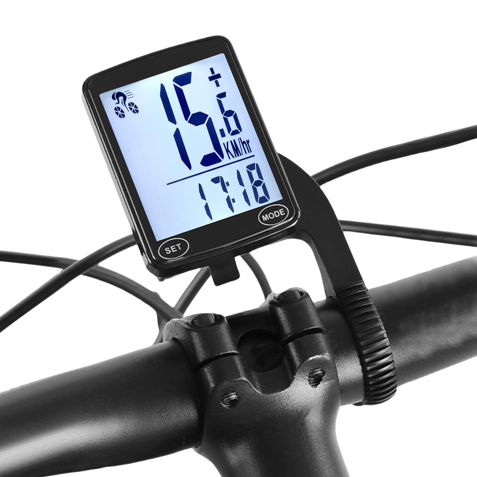 Komputer rowerowy bezprzewodowy, ekran LCD 6.1 cm, automatyczne podświetlenie, uniwersalne 24 funkcje, wodoodporność IPX6, prędkościomierz rowerowy i licznik kilometrów, odpowiedni do jazdy na