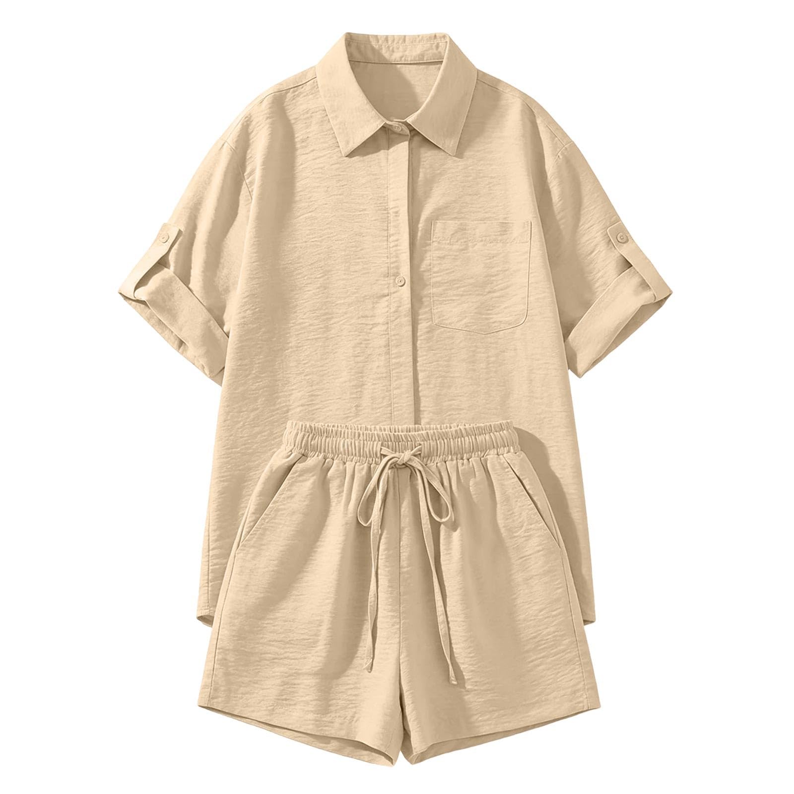 Generisch Set da due pezzi casual da donna con comoda parte superiore e pantaloncini traspiranti, ideale per tutti i giorni, vacanze, ufficio, facile da pulire, stile semplice