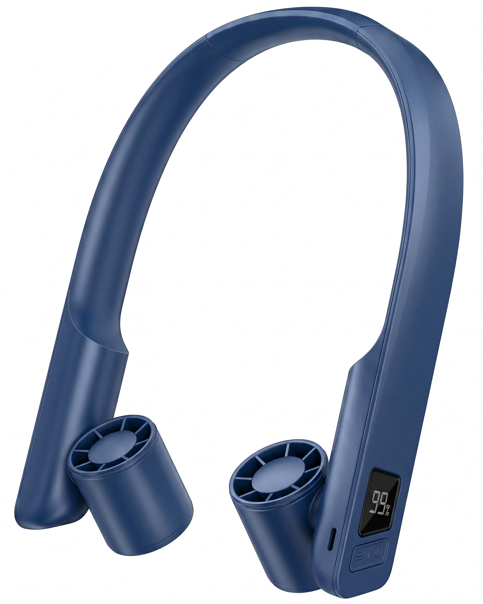 FrSara Ventilatore portatile da collo che soffia aria fredda ricaricabile, dispositivo di raffreddamento personale alimentato a batteria con USB di tipo C, display a LED, luce, 3 velocità, 3000 mAh