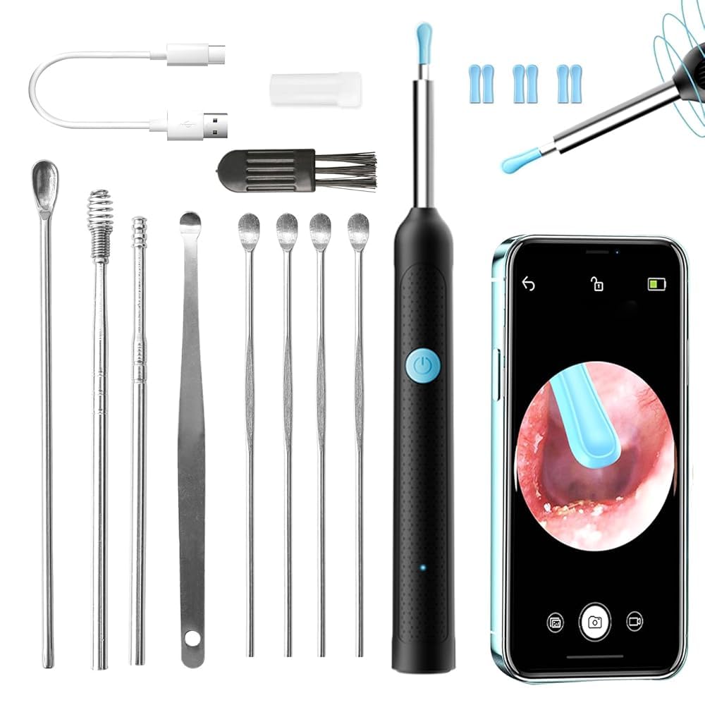 Ohrenschmalz Entferner Otoskop, 1080P WiFi Ohrreiniger Kamera IP67 Wasserdichtes Ear Cleaner 3,5mm Linse Ohrendoskop mit 6 LEDs 360°Weitwinkel für iPhone Android, Erwachsene, Kinder und Haustiere