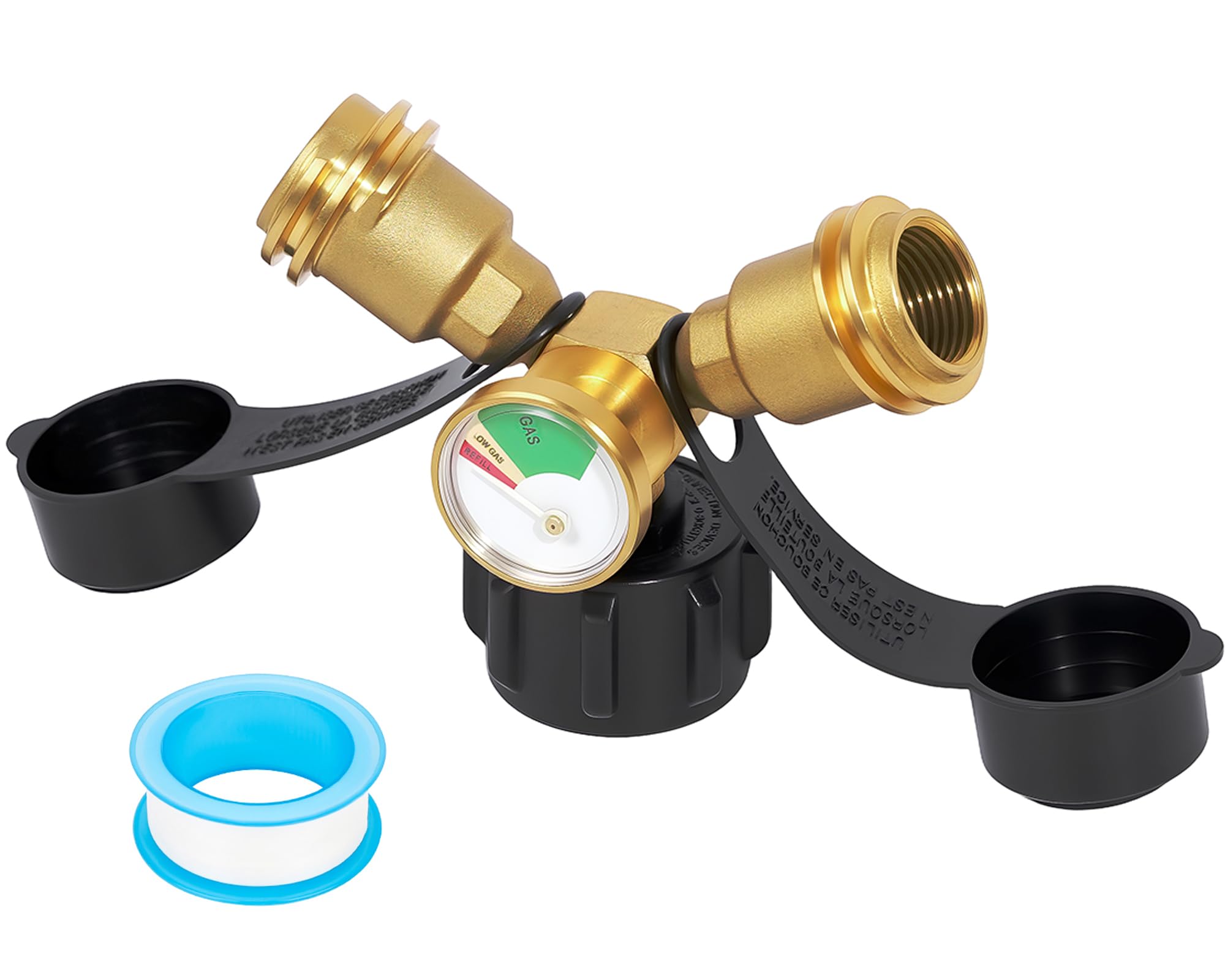 Propane Tank Splitter with Gauge,Propane Splitter 2 Way,Propane Y Splitter Adapter with Shut Off Valve,Propane Hose Splitter Manifold for Camping