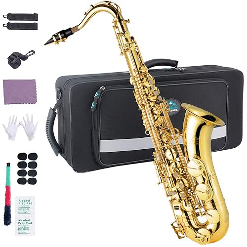 EASTROCK Tenor Saxophone Golden B Flat Tenor Sax Professional Tenor Saxophone for Beginners Students and Musicians with Carrying Case,Mouthpiece,Reeds,Cushion Pads,Cleaning Kit,Neck Strap