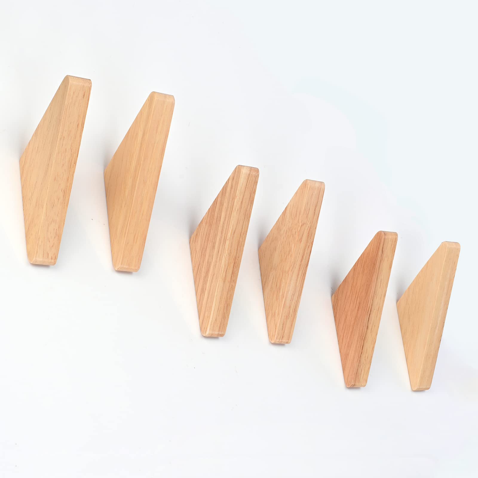 Wmama Matty-LZ 6 Stück Vintage Holzhaken Holz Haken Tragfähigkeit 5kg, Wandhaken Bademantelhaken Huthaken Kleiderhaken Mehrzweckhaken Schlüsselhaken (B Holzfarbe