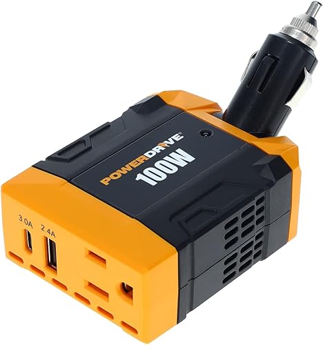 Miniatura 3 de PowerDrive PWD100D 100 vatios inversor 12v DC a 110v AC convertidor adaptador de enchufe de coche con 2 puertos