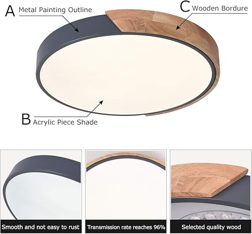 Miniatura 6 de EDISLIVE Lámpara de techo regulable de 15 pulgadas, moderna, minimalista, LED, de forma redonda, madera, metal y acrílico, lámpara de techo