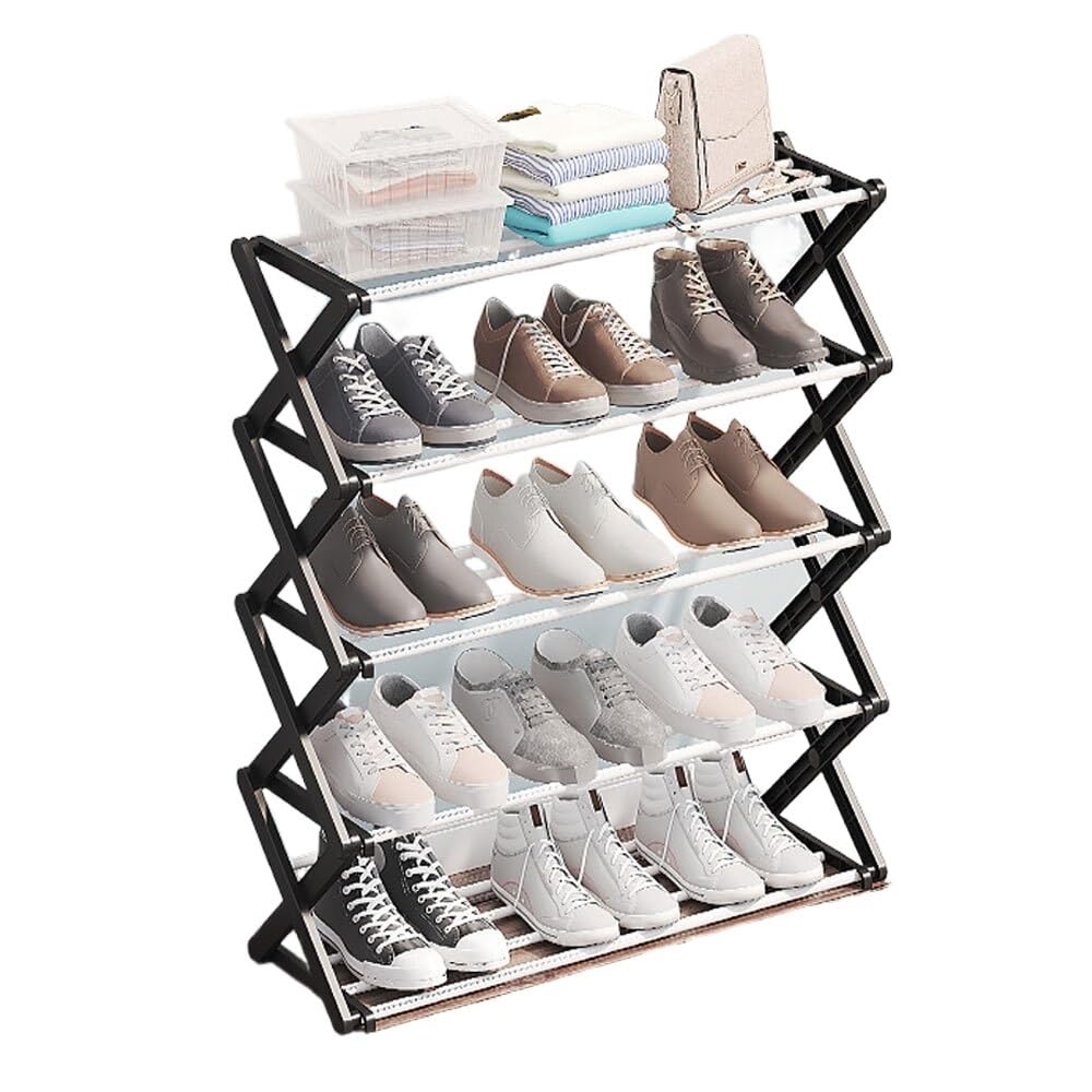 Black Foldable Multi-Tier Shoe Rack Closet Living Room