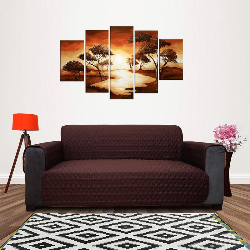 DREAM CARE 3 Layers Soft Quilted Reversible Sofa Cover 3 Seater with Pockets | Dust Protective Quilted Fabric Sofa Seat Cover Coffee & Beige