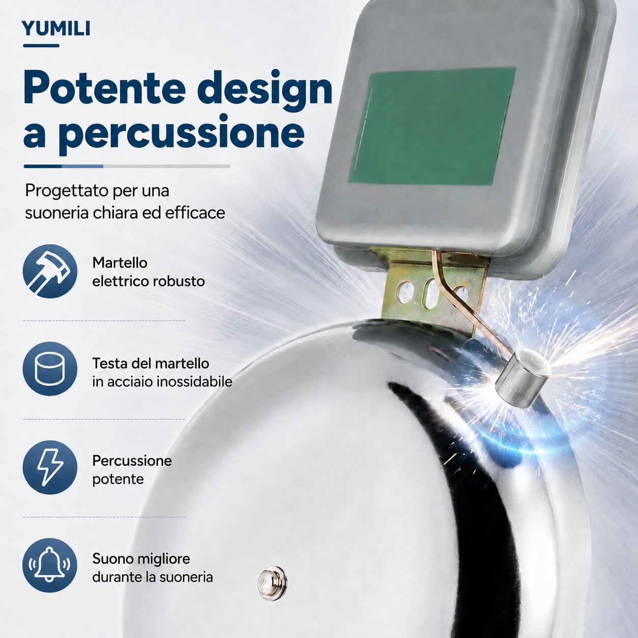 Campanello Elettrico ad Anello Temporizzato, Campanello Elettrico Antiscintilla Tipo a Percussione Esterna in Acciaio Inossidabile Campana Scolastica 150mm AC220V