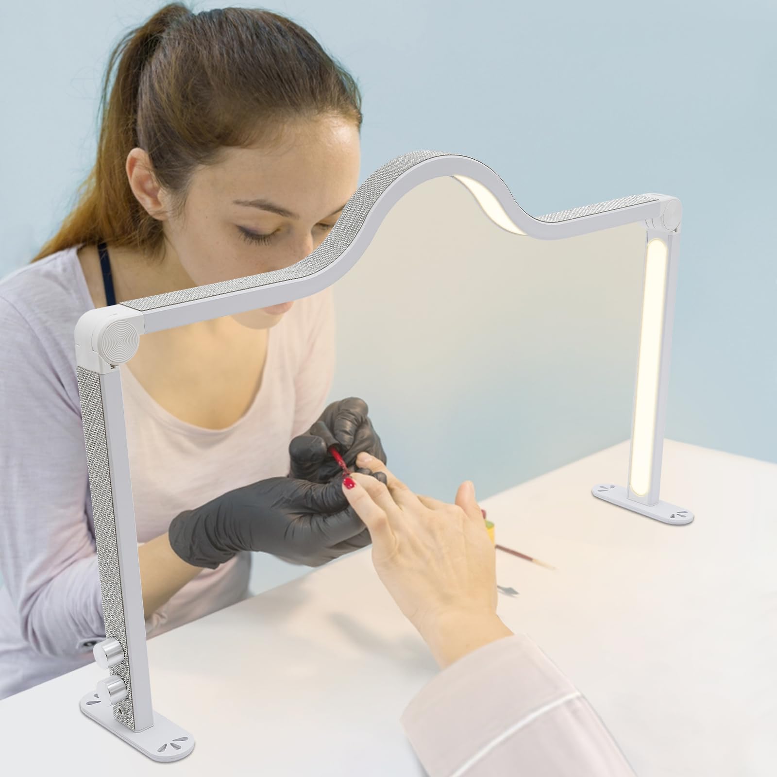 Półksiężyc lampa stołowa LED do paznokci, 48 W, światło rzęs, lampa biurkowa do manicure, lampa stołowa, ściemniana, 3000-6000 K, składana lampa LED na stół do paznokci, lampa do pięknego rzęs