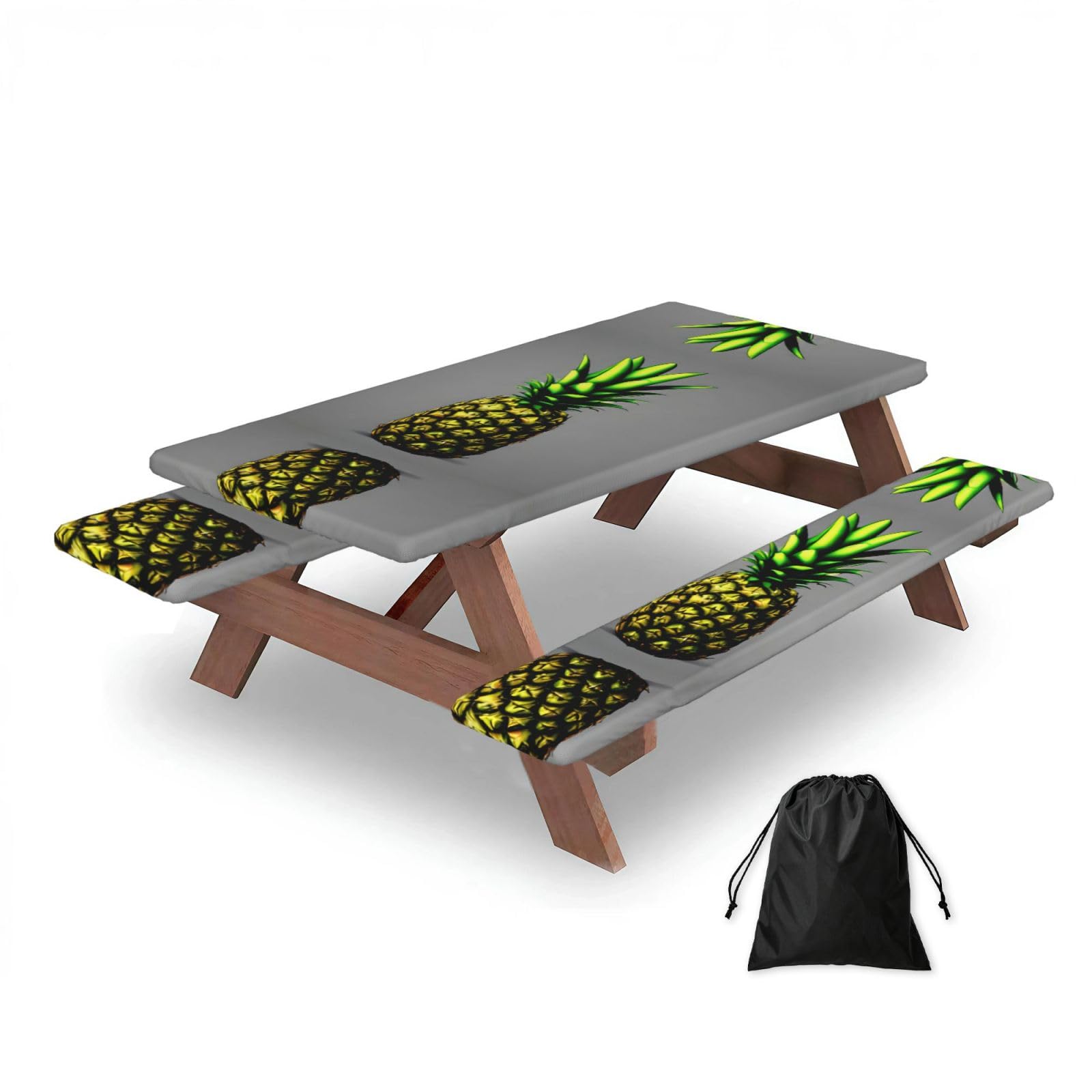 Zqytgfdc Black Cartoon Pineapple Rectangular Water-Repellent Picnic Tablecloths, Outdoor Camping, Picnic, Bbq