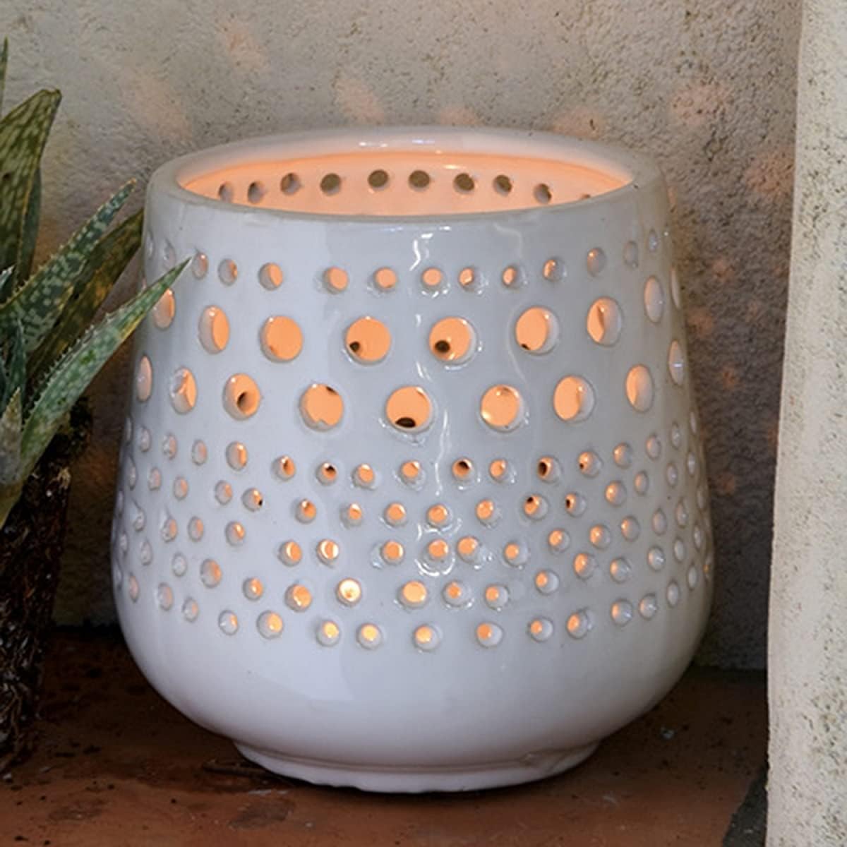 White Ceramic Tabletop Hurricane Votive Holder