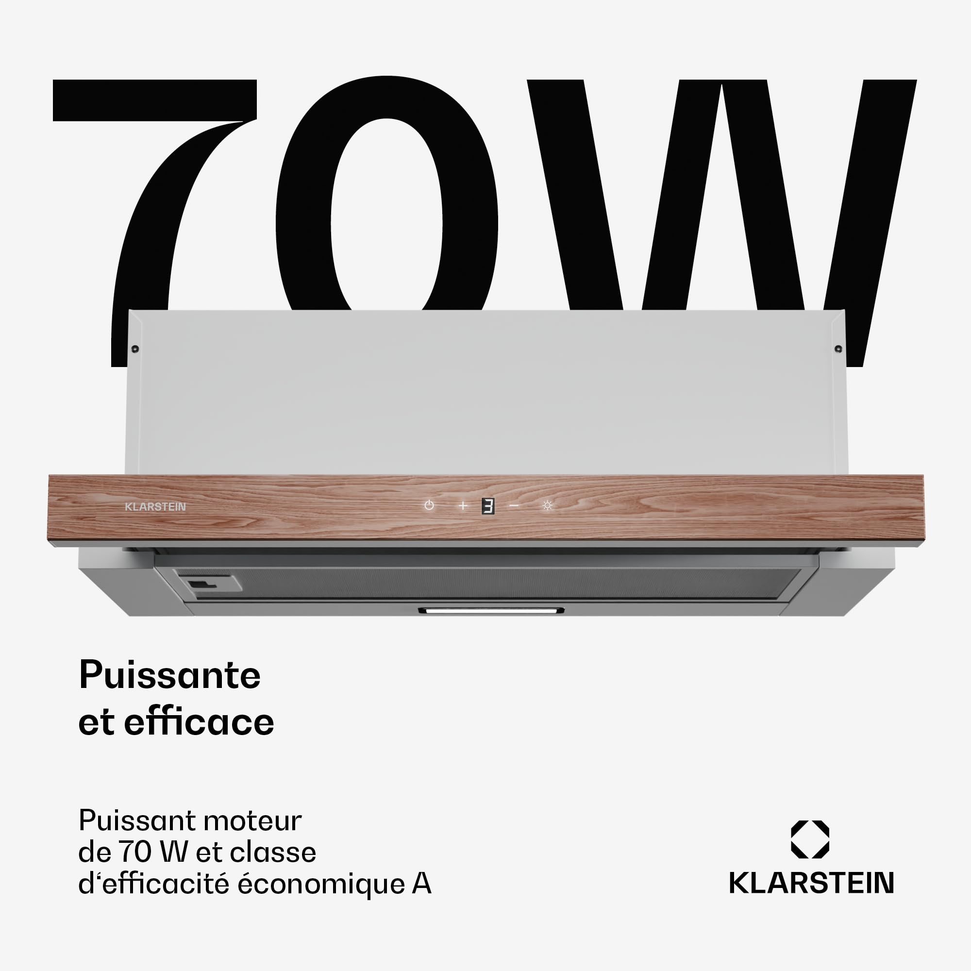 Klarstein ZenFusion Hotte Aspirante, 60cm Hotte Cuisine avec Commande Tactile, Débit 400 m³/h, Efficacité Énergétique A, Extracteur Télescopique, Éclairage LED, Filtre à Charbon Actif