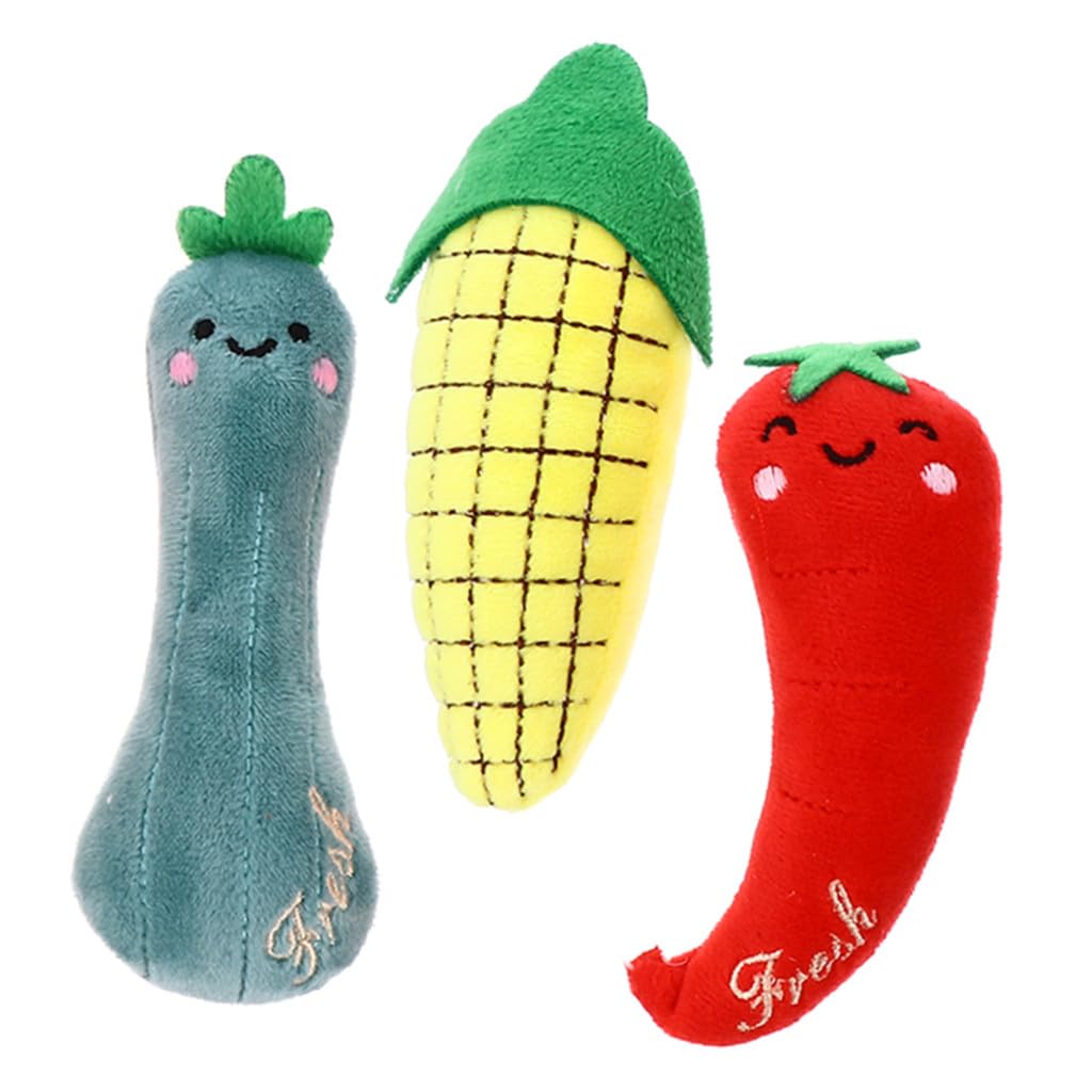 Lot de 3 Jouets à Mâcher pour Chats D’intérieur en Peluche Herbe à Chat Assortiment Poivron et Courge Stimulants et Solide pour Chatons et Adultes pour Jeux Interactifs et