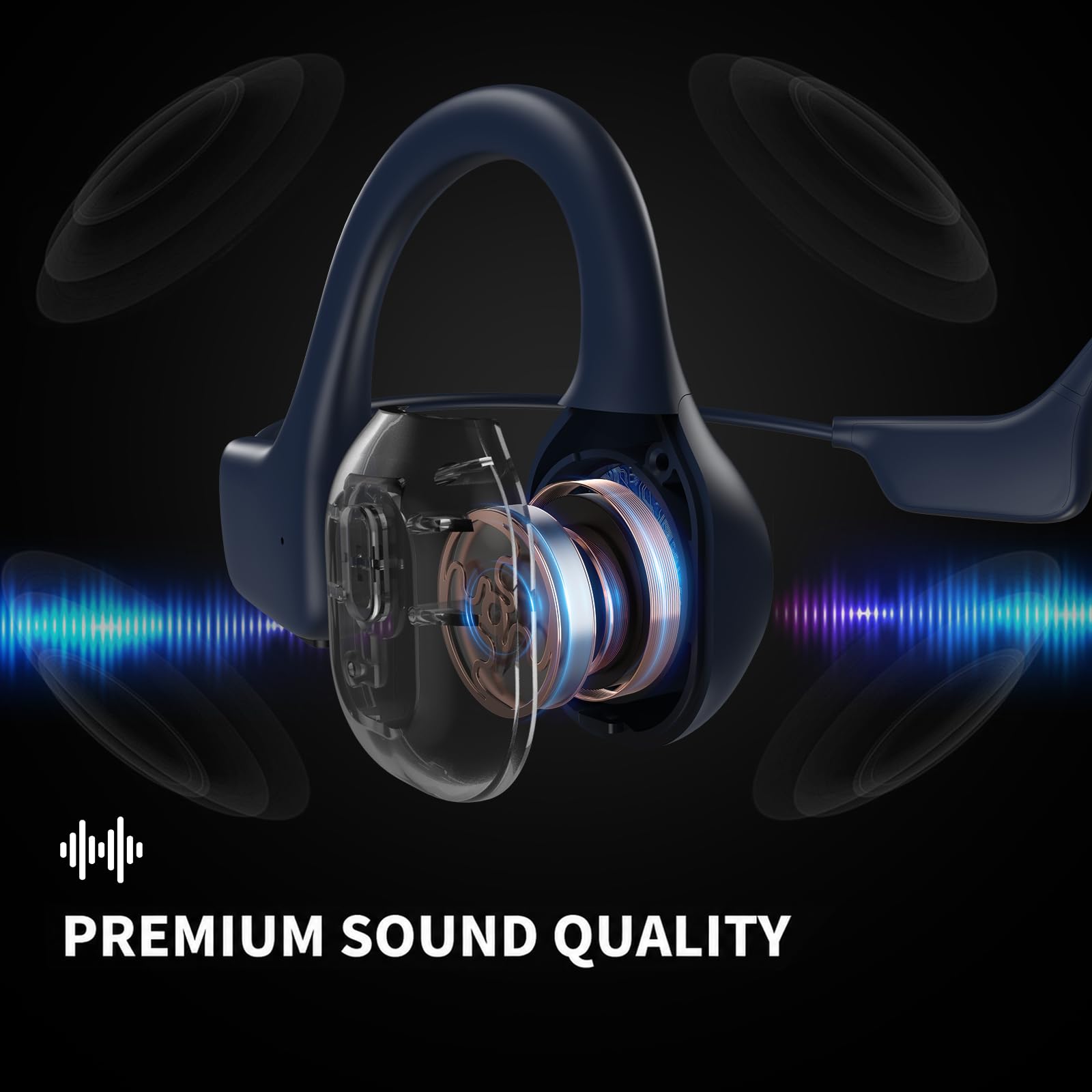 Cuffie a conduzione ossea, 2026, cuffie a orecchio aperto, auricolari wireless Bluetooth 6.0 con microfono, cuffie sportive IPX6 per corsa, ciclismo, allenamento (blu)