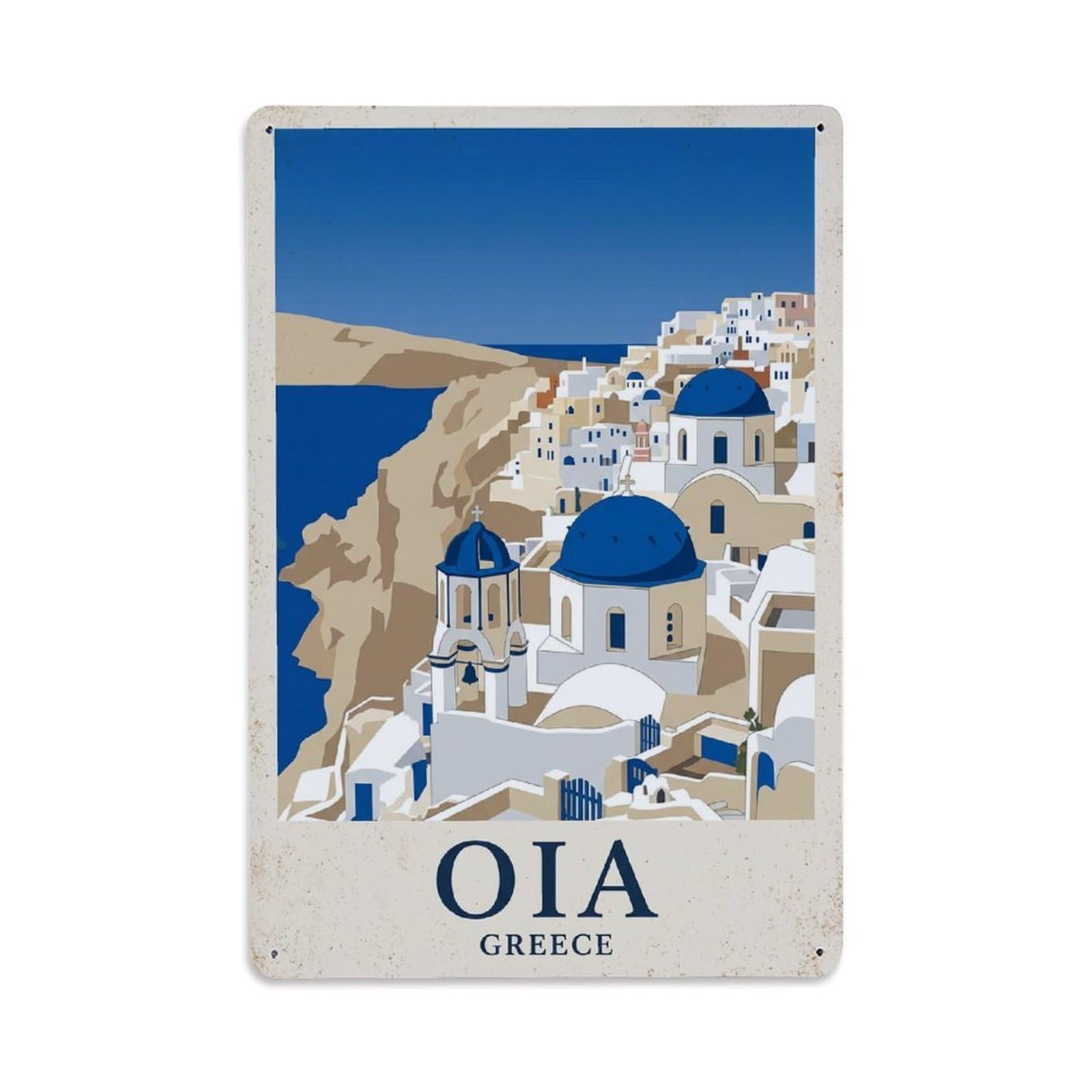 Fyrn Style Metal Tin Sign Vintage Travel Oia Greece Village
