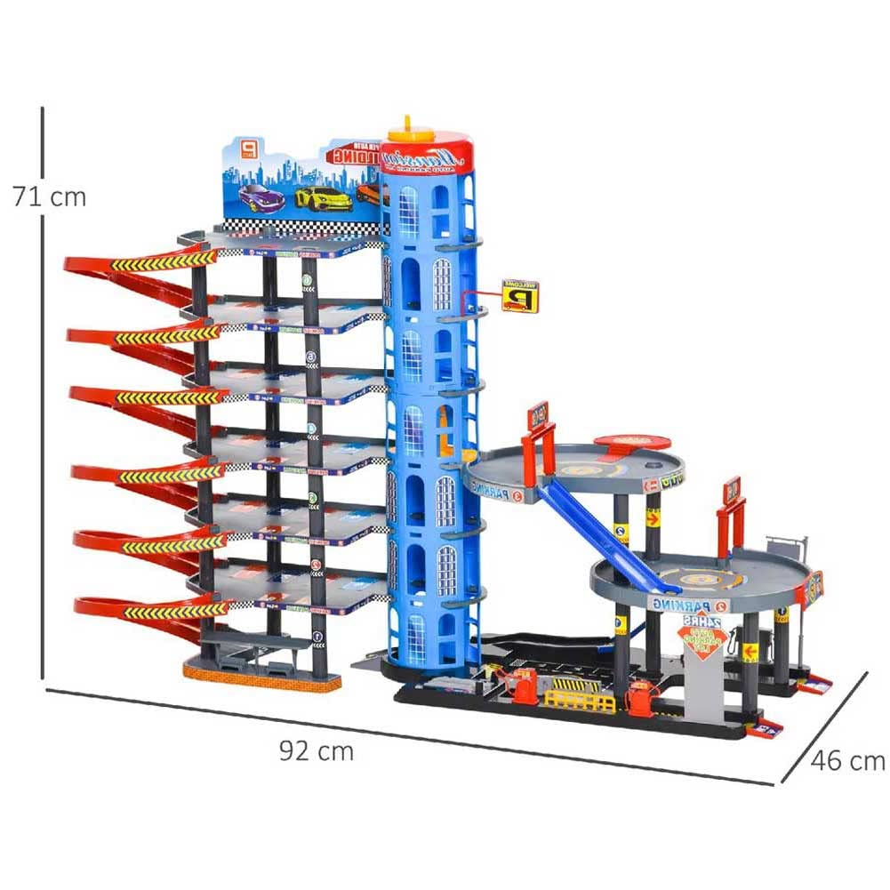 Bakaji Garage Gigante Giocattolo per Bambini con 6 Piani Rampe a Scivolo Ascensore Pitstop e Autolavaggio Incluse 10 Macchinine + Elicottero Dimensione 92 x 46 x 71 cm