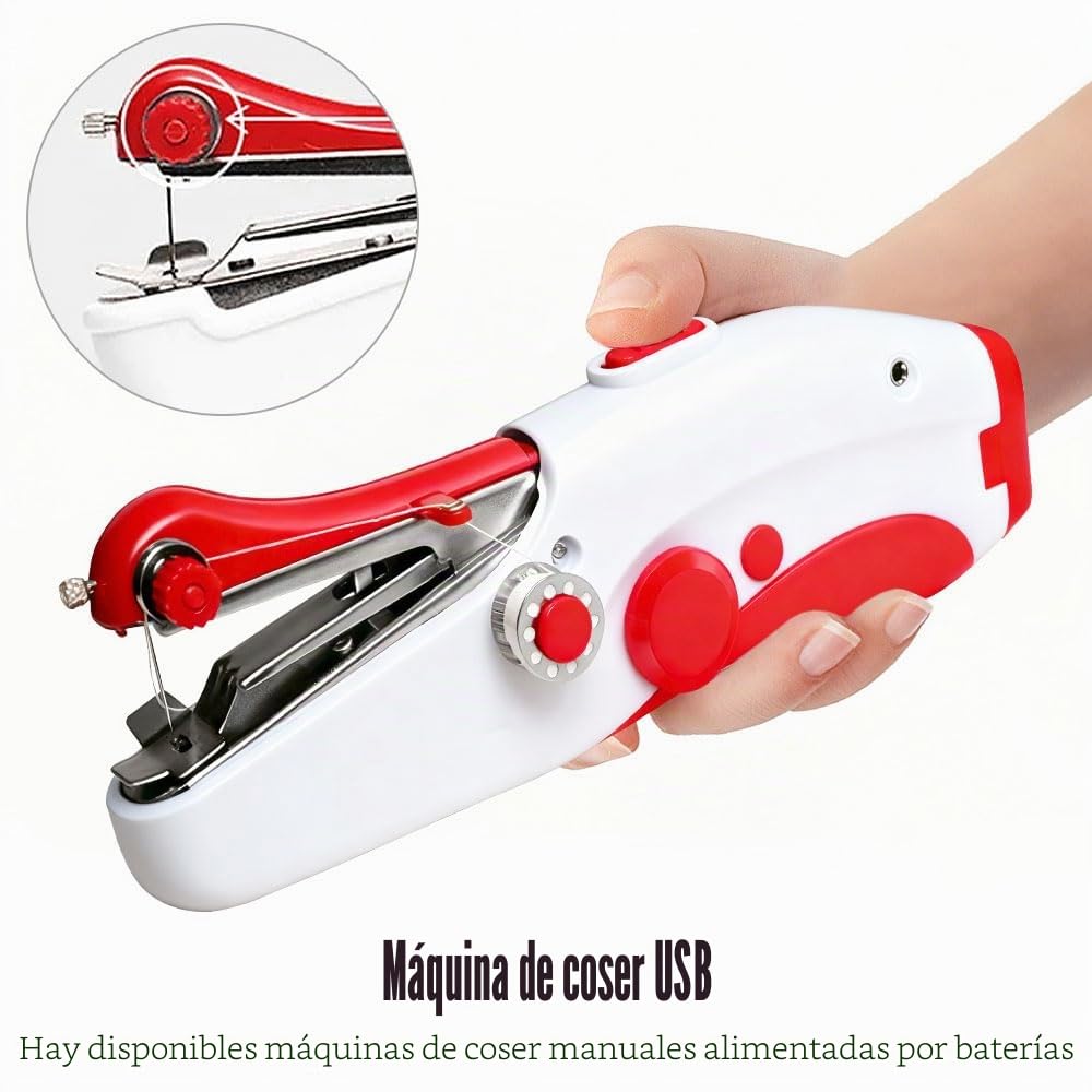 Máquina de Coser Portátil, Mini máquina de coser manual Con accesorios de costura, Mini Máquina de Coser Electrica para Principiantes y Adultos, para Ropa, Telas, Cortinas, Bricolaje.（Roji）