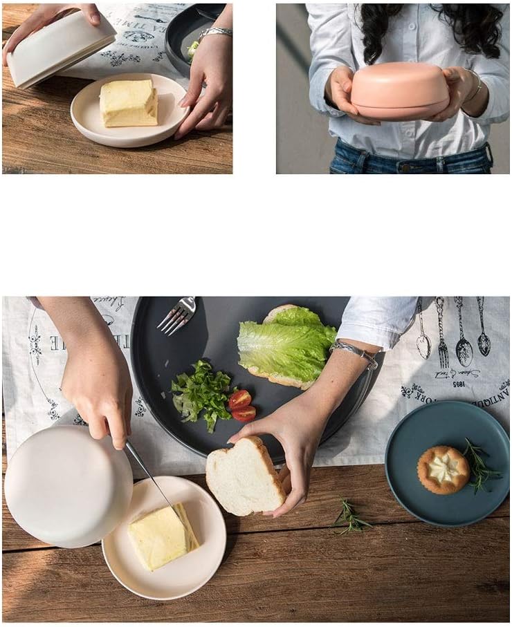 Butter Dish 6in Ceramic Butter Dish (with Lid) Household Porcelain Butter Dish, Traditional Kitchen Accessories can be Safely Used in Dishwasher Microwave Oven Butter Dishes (Color : Gray) (Gray)