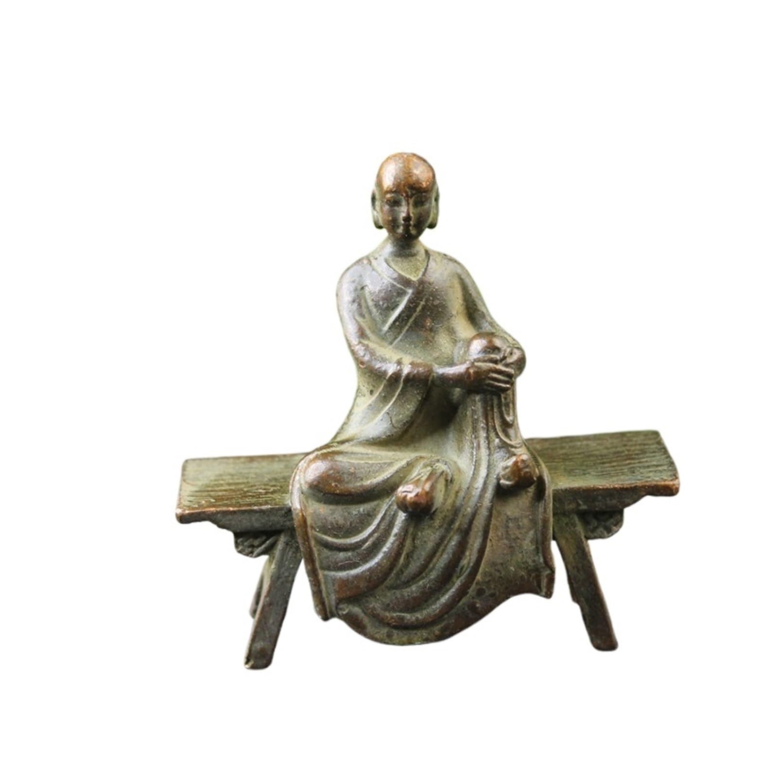 Huolimxun Antique Copper Bench Bodhisattva Statue Tripitaka Buddha Statue Auspicious Feng Shui Home Decoration Crafts Desktop Ornaments