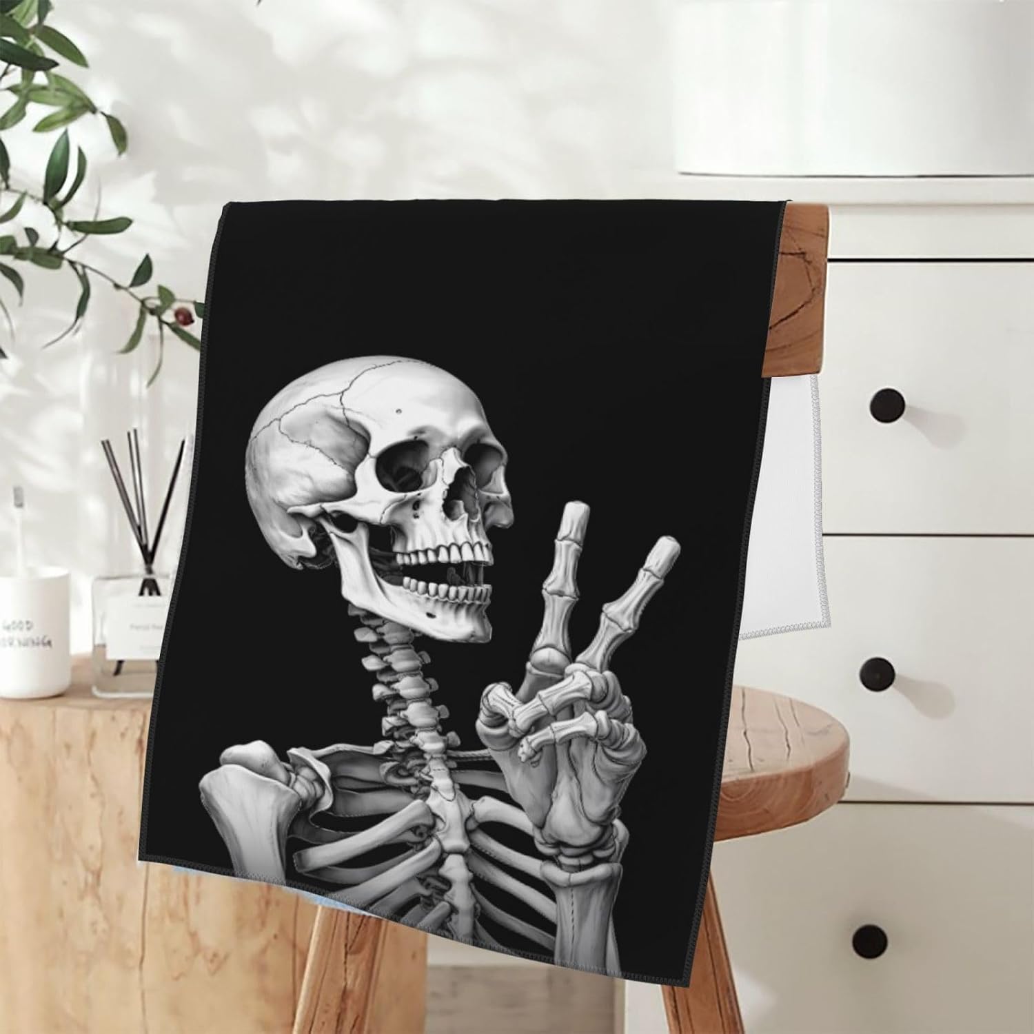 Rock and Roll Skull Skeleton Absorbent Fingertip Towels, Hippie Hand Towel for Hotel All Season 12 x 27.5 inch