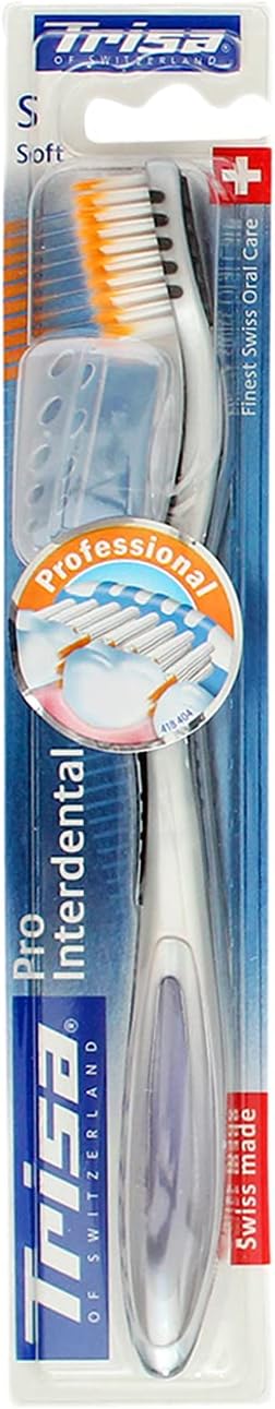 Pro Interdental Soft Professional Cleaning Adult Toothbrush, with Travel Cap, Finest Swiss Oral Care, 1 Pc. Assorted color