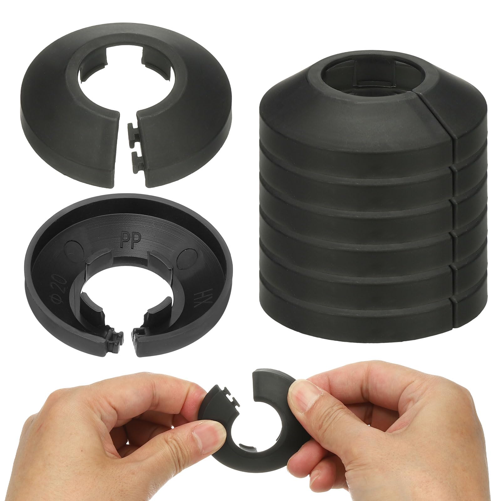 PATIKIL 21.5mm Plumbing Cover Plates, 9 PCS Wall Split Flange Pipe Cover Decoration Escutcheon Plate Collar Flange Water Pipe Cover Decoration PP Plastic for Wall Pipe Tube Hole, Black