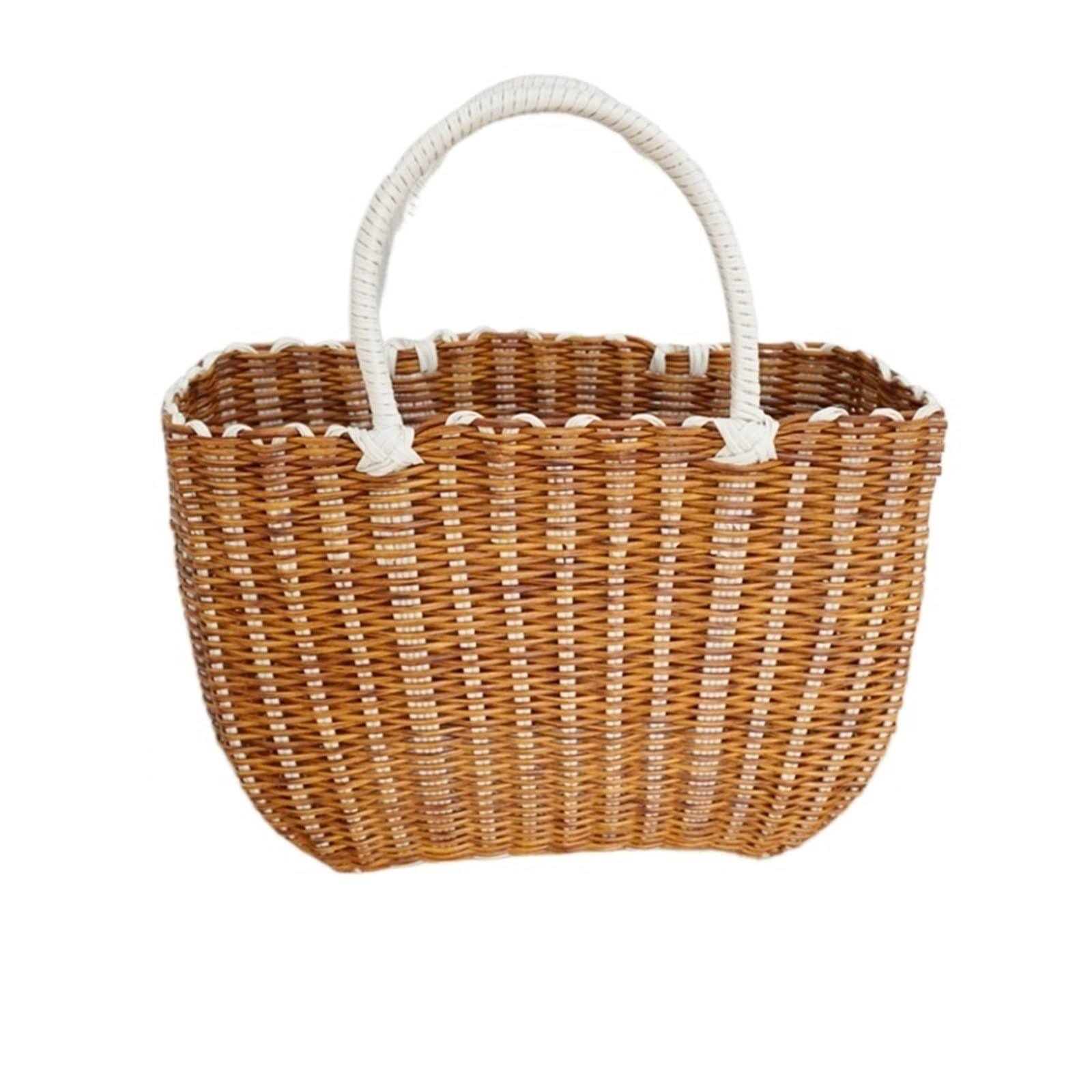 Storage Basket,Small Picnic Handmade Wicker Shopping Home Vegetable Fruit Packing Garden Imitating Rattan Woven Flower