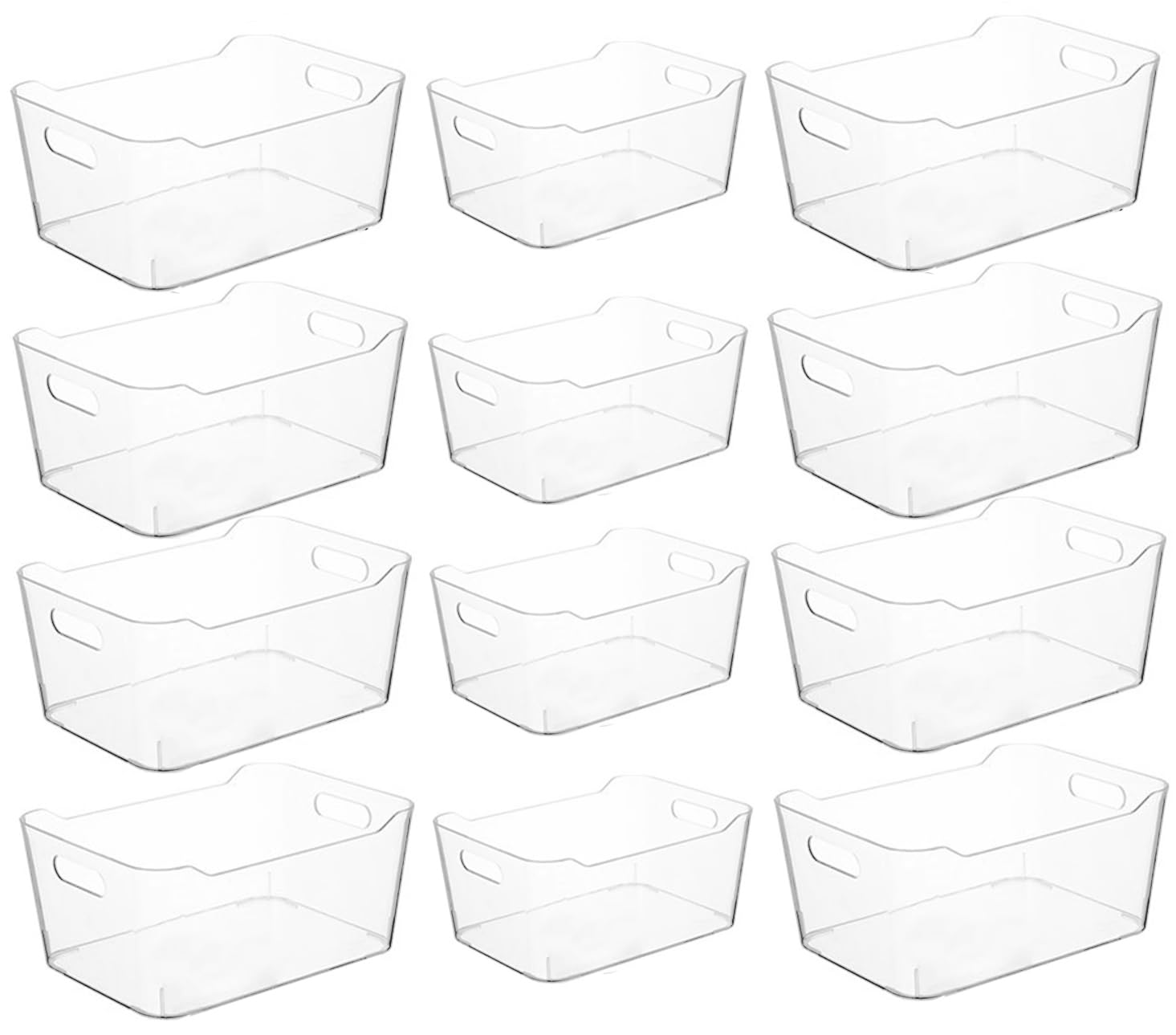 Grace Store 12PCS Clear Storage Box Organisers Plastic Bathroom Organiser Versatile Kitchen Organiser Tray for Desk, Makeup , Kitchen Pantry Organizers and Storage