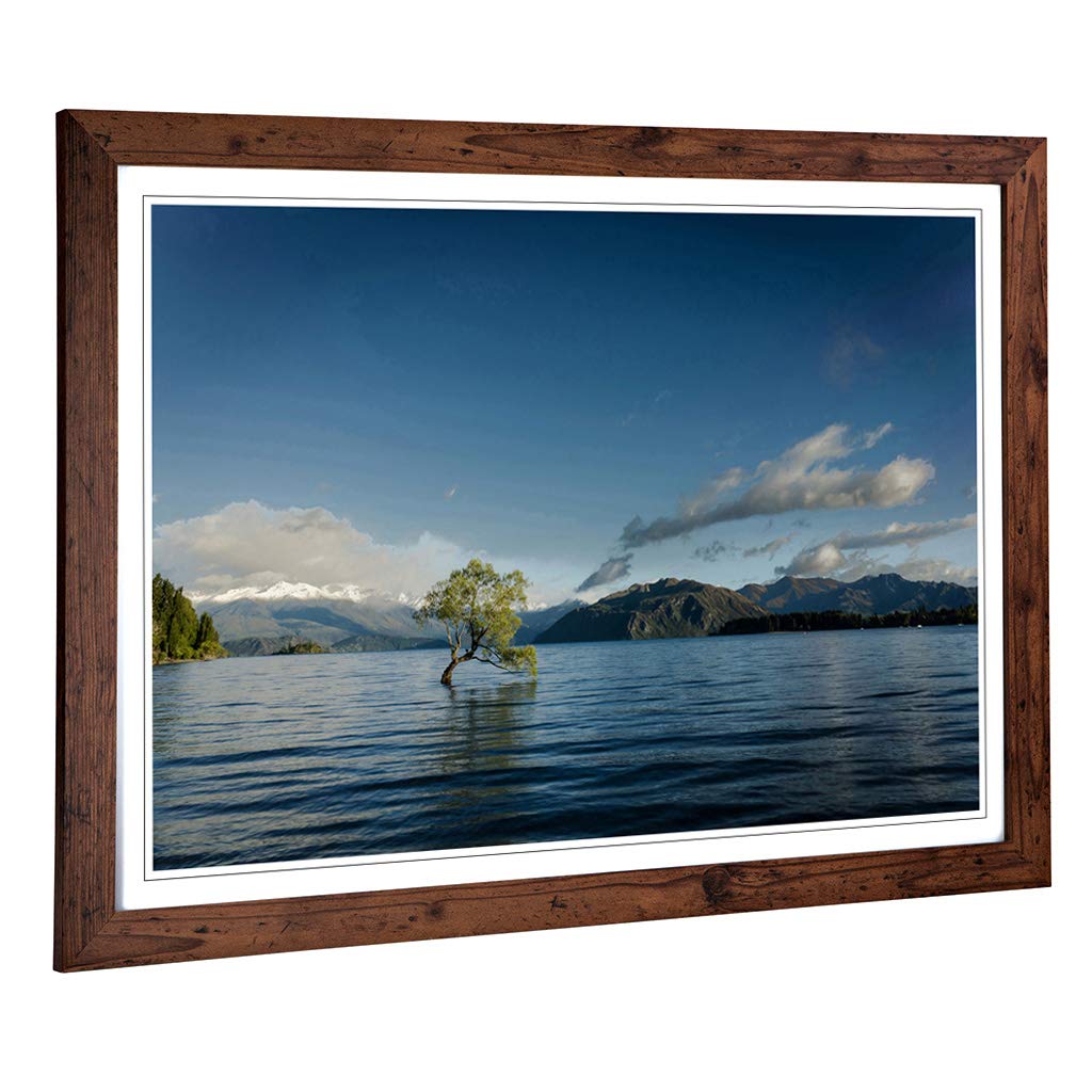 Big Box Art Framed Print of Landscape Lone Tree Lake Design | Wall Art Picture | Home Decor for Kitchen, Living, Dining Room, Bedroom, Hallway, Office, Walnut, A2 / 24.5x18 Inch / 62x45cm