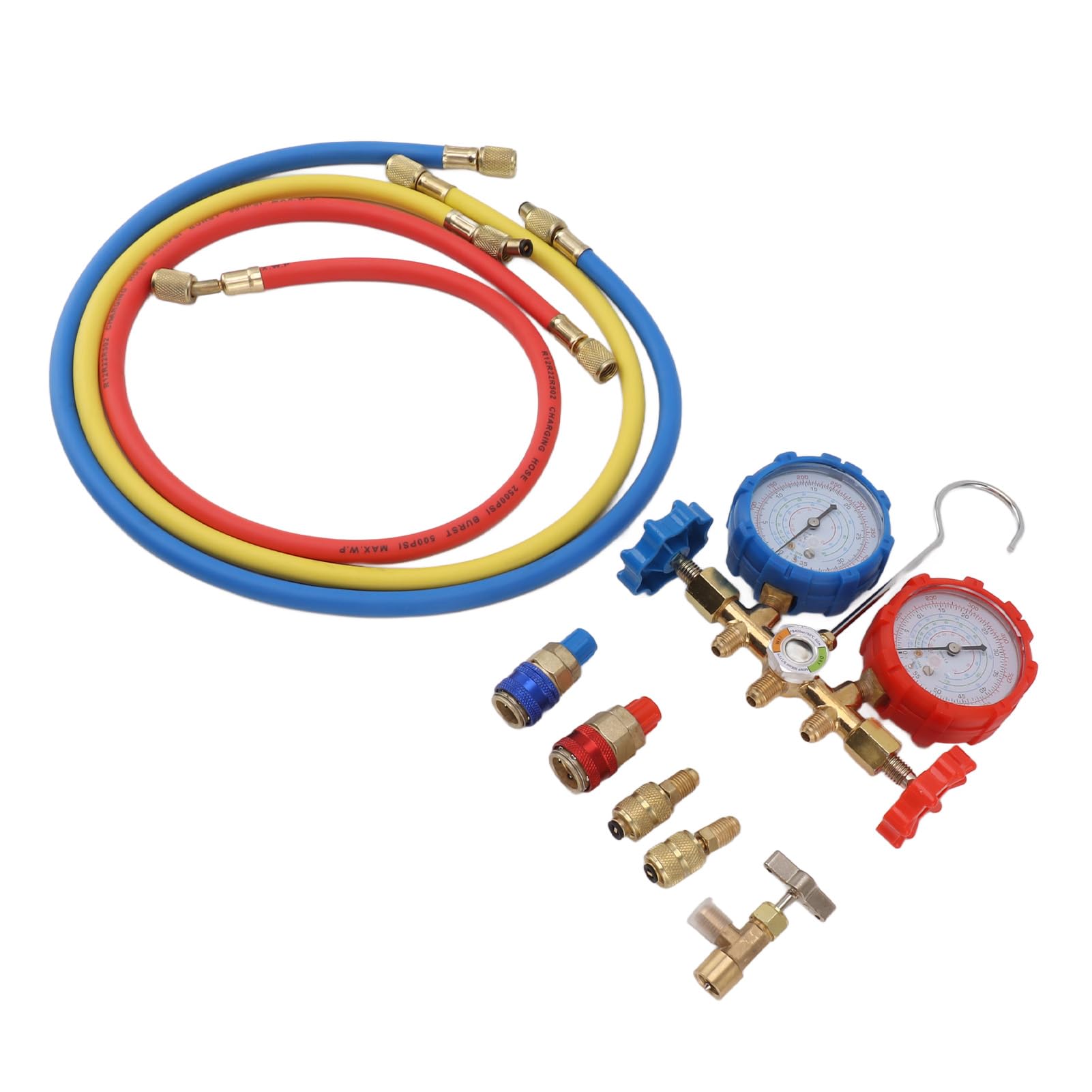Juego de manómetros para aire acondicionado - R410A 22 134A, manómetro de diagnóstico de 3 vías con manguera para recarga de freón.