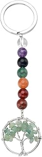 سلسلة مفاتيح مزينة بشجرة الحياة افينتورين الخضراء مع 7 احجار وكريستالات استشفائية تشاكرا للكابلز والاصدقاء المقربين والعائلة من جوفيفي، حجر، أزرق