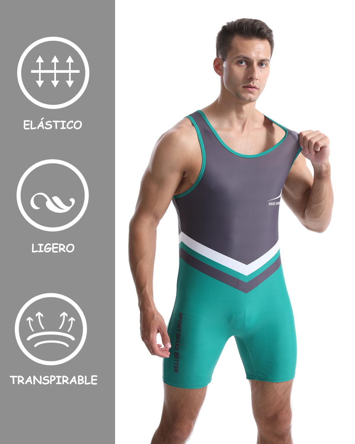 Rane Sports Camisetas sin Mangas de Lucha Libre para hombres, ​traje de lucha libre, camiseta deportiva, mono atlético, levantamiento de pesas, bodysuit de una pieza — view 2