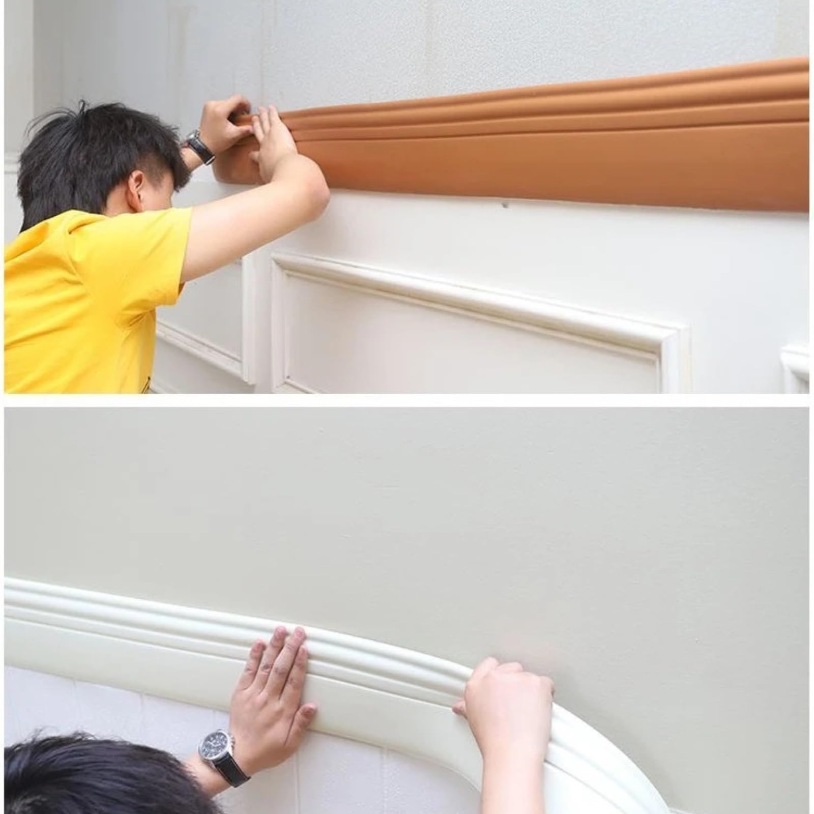Rodapiés impermeables Moldura de pared autoadhesiva 5M, rodapié NBR, moldura Flexible, línea cintura, tira impermeable for decoración del hogar Baño(Brown)