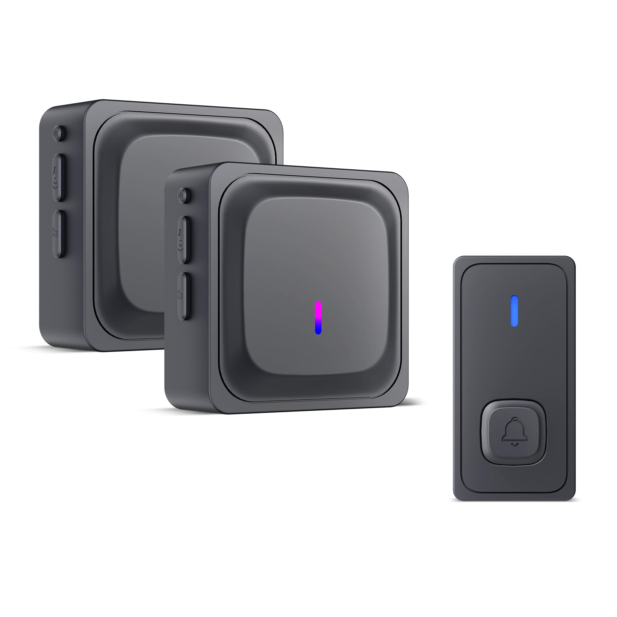 HBN Funkklingel mit 2 Empfängern, Kabellose Türklingel Funk Set, große Reichweite Türklingel mit Batterie, 2 Plug-In-Empfänger & 1 Sender, 58 Melodien, 5 Lautstärkestufen, LED-Blitz, Schwarz