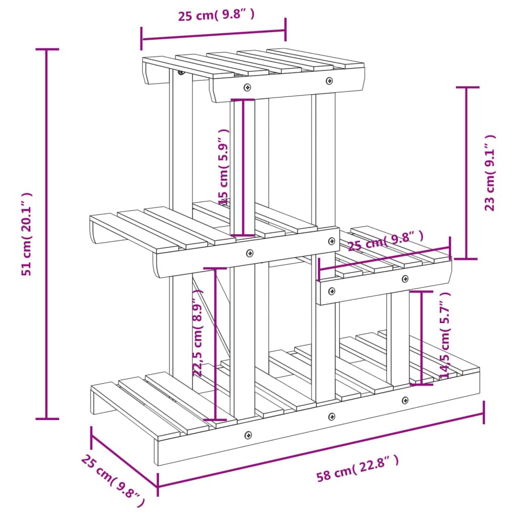 SYDE Supporto per fiori in legno di abete, 58 x 25 x 51 cm | Carbonizzato artigianale, resistente all'umidità, uso interno ed esterno, fissaggio a parete incluso