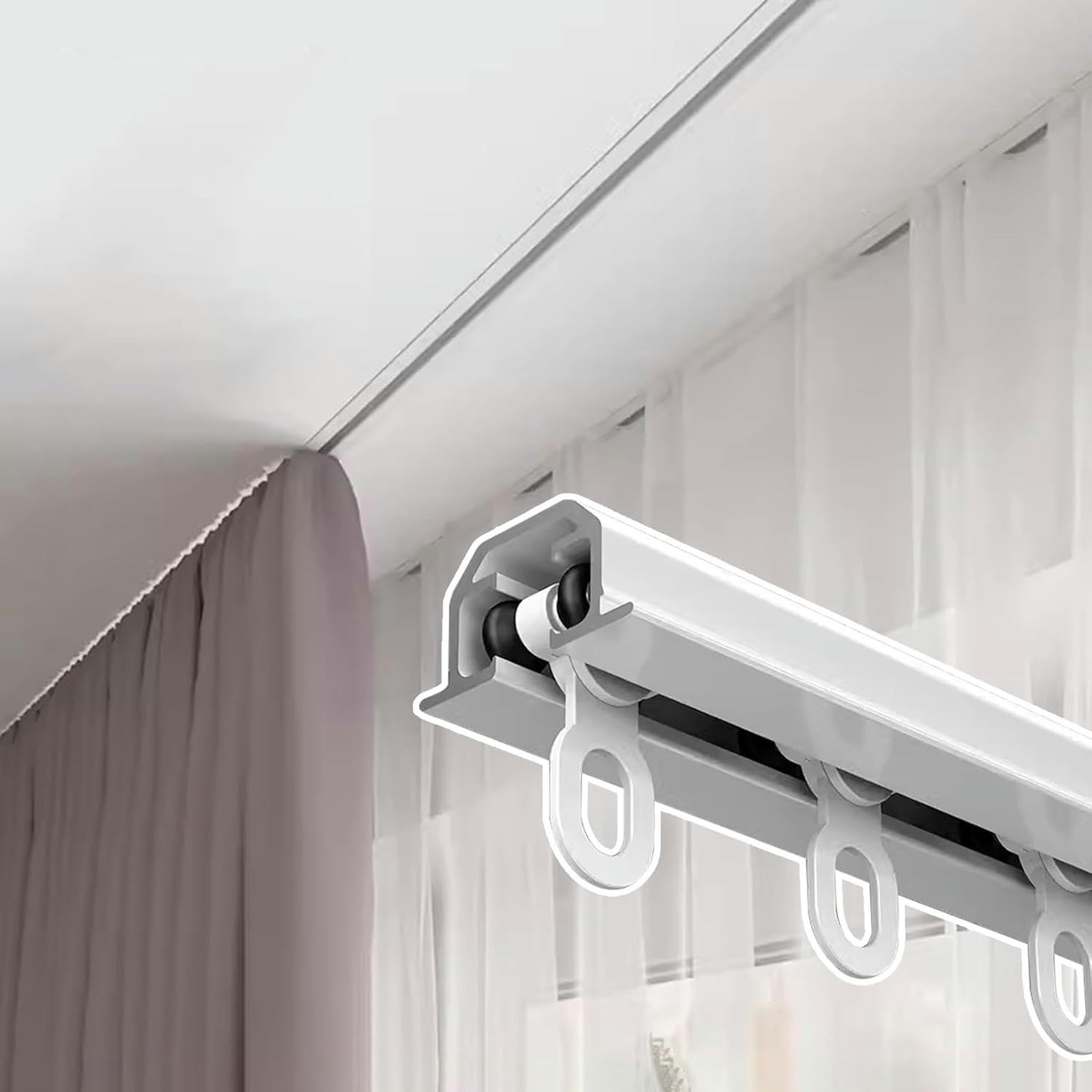 GLDYTVF Invisible Curtain Track System - Ceiling-Mounted Hidden White Curtain Rail for Windows/Room Dividers 120cm (3.9ft) Straight Design Sleek & Modern Home Décor Solution