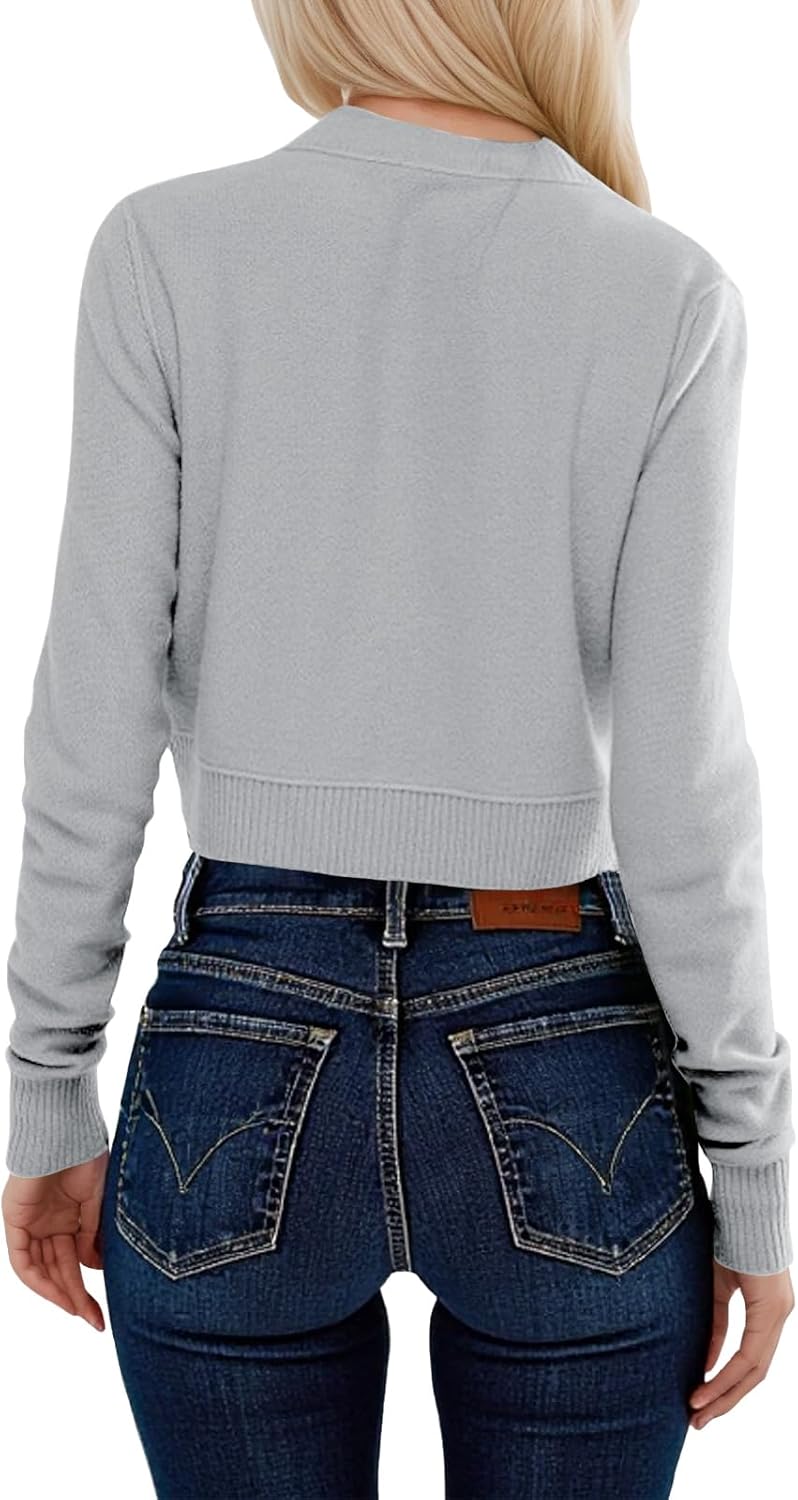 Saodimallsu Womens Button Down Cardigan Sweaters Lightweight Long Sleeve Crew Neck Summer Knit Open Front Tops - Image 6