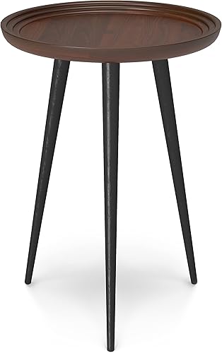 SIMPLIHOME Clairmont - Mesa auxiliar redonda de metal de 18 pulgadas de ancho en madera maciza de acacia coñac