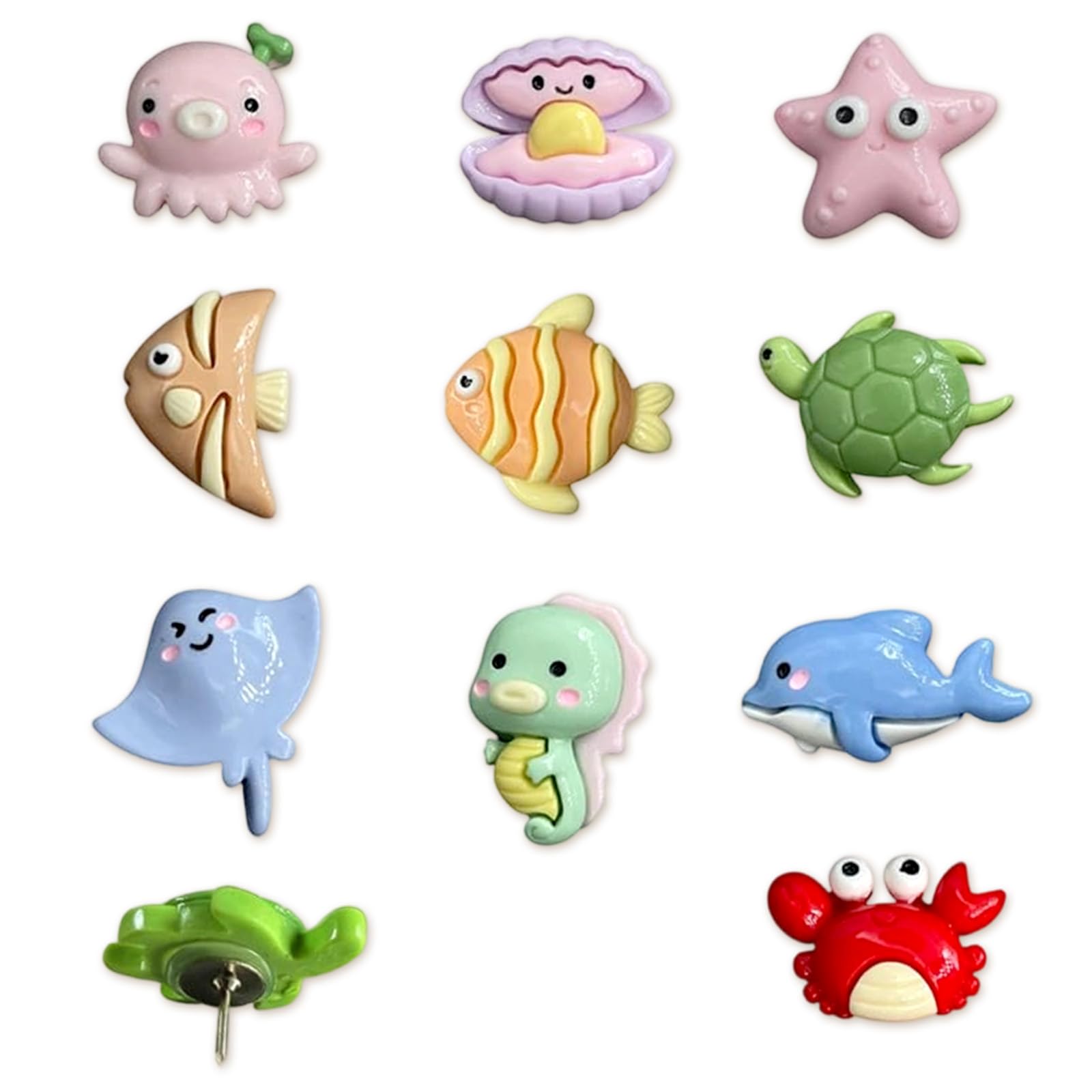 30 PCS Fun Sea Animal Push Pins, Vibrant Colored Resin Push Pins, Adorable Ocean Creature Design Tacks, Metal Drawing Pin, for Bulletin Board, Photo Wall, Office, School and Home Decoration